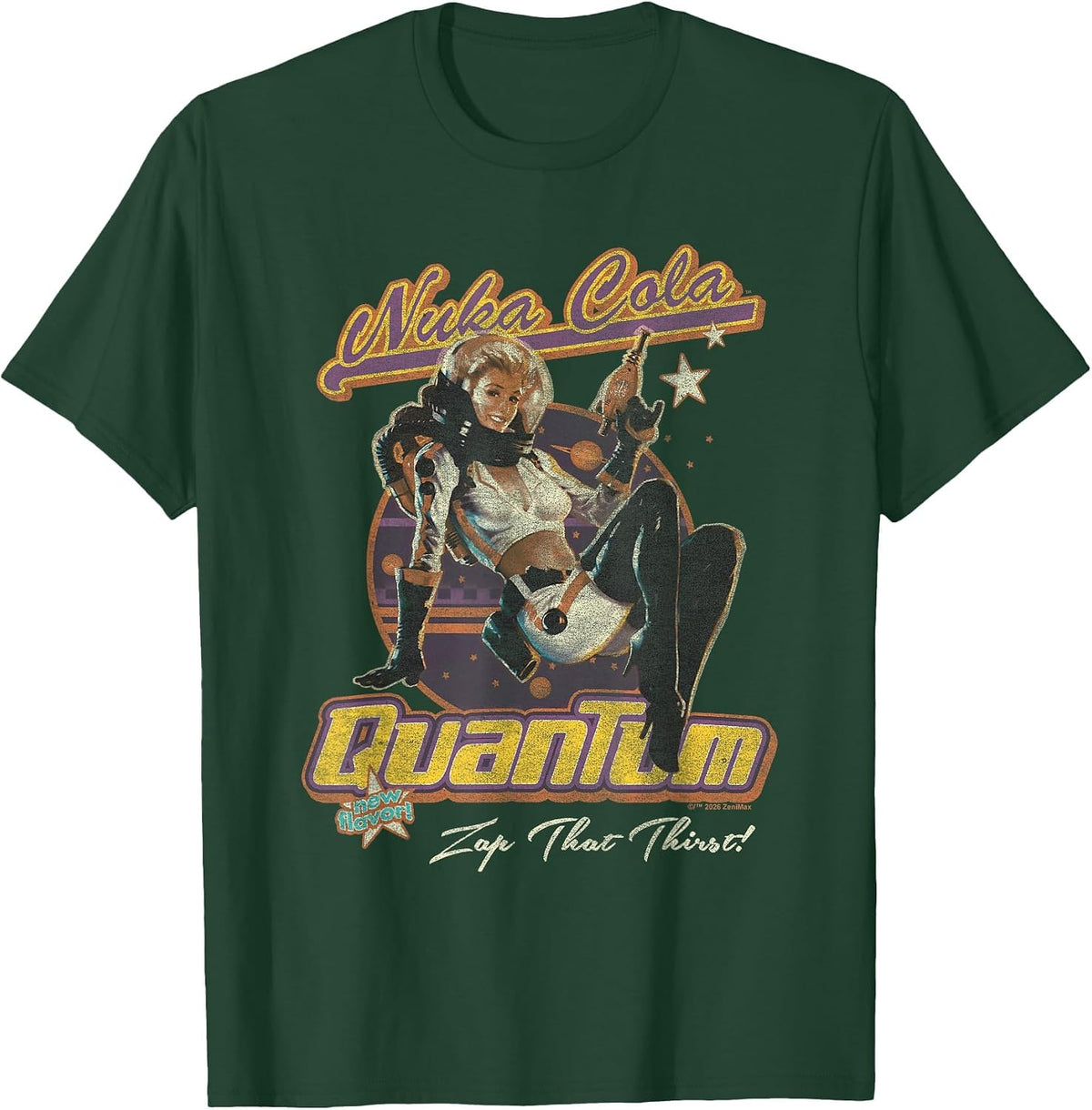 Fallout Video Game Nuka Cola Quantum Vintage Pin-Up Logo T-Shirt - Dark Green