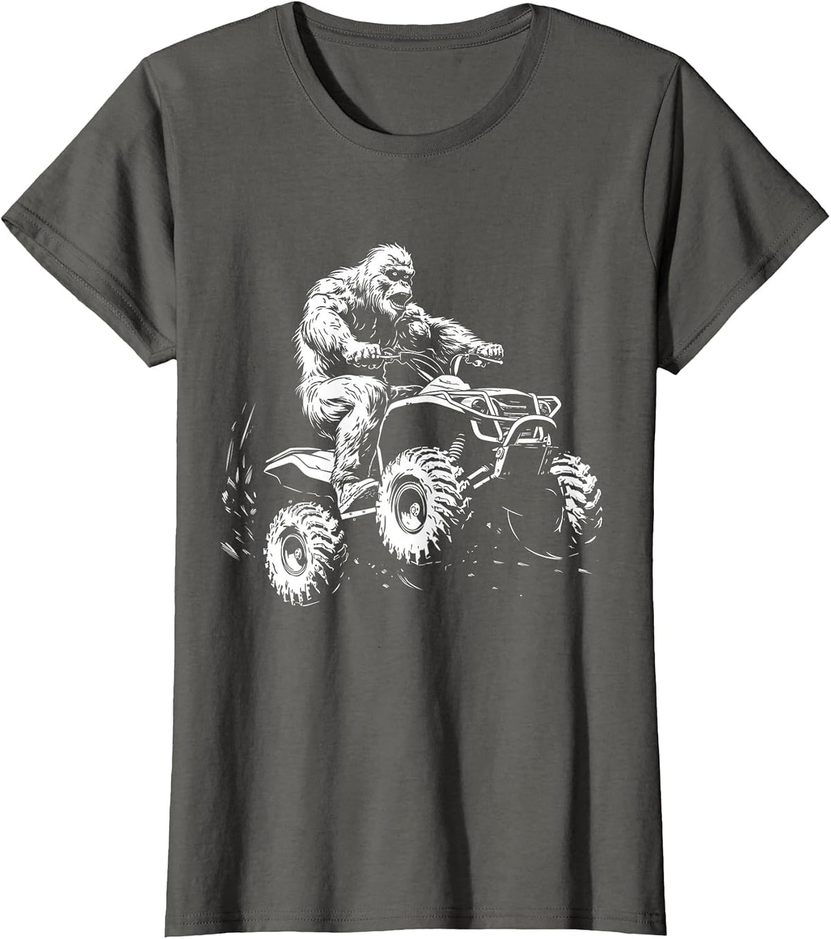 ATV 4 Wheeler Quad Bigfoot Sasquatch Funny T-Shirt - Asphalt Grey