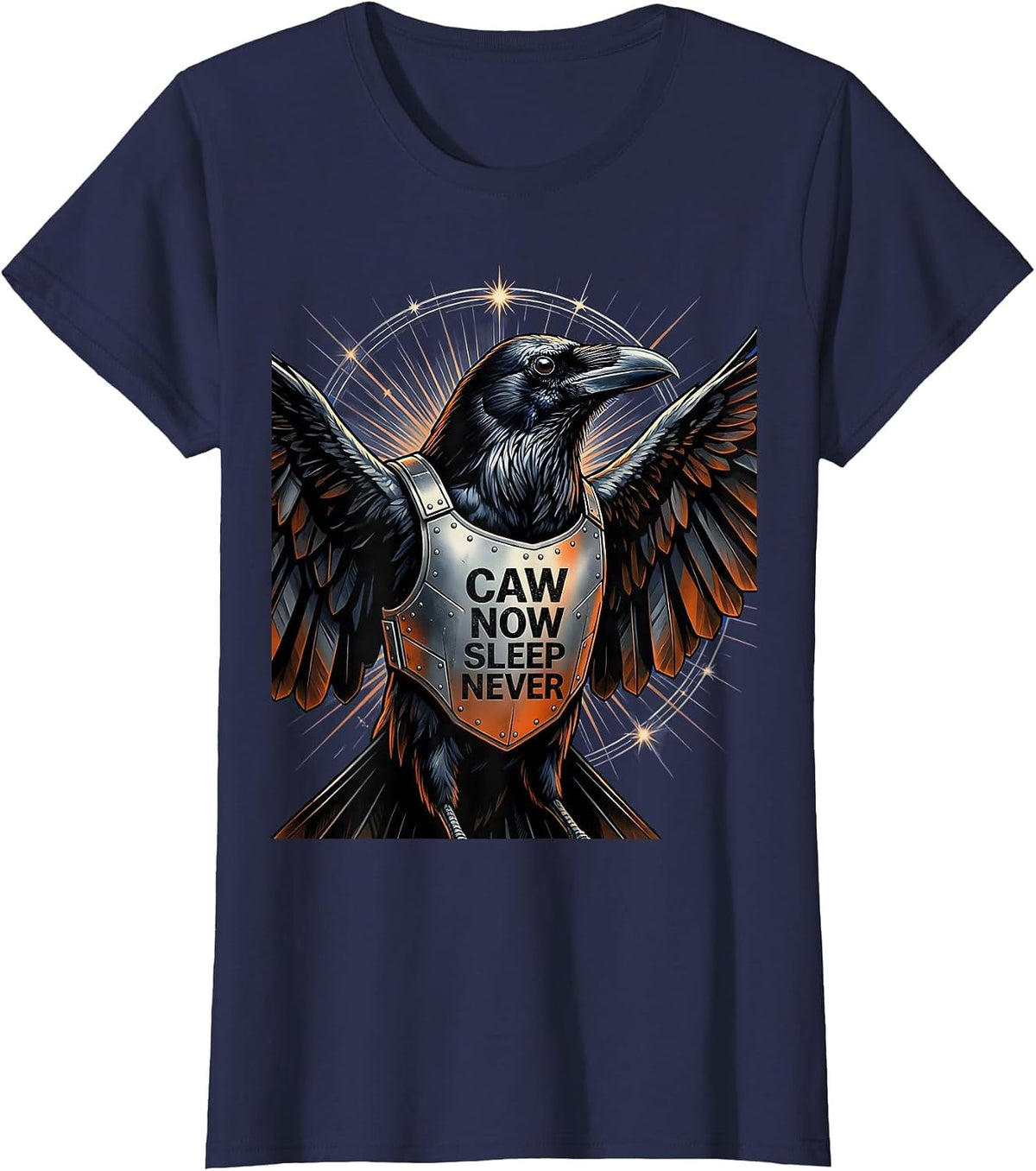 Women's Caw Now Sleep Never Crow Night Owl Design T-Shirt - Navy Blue