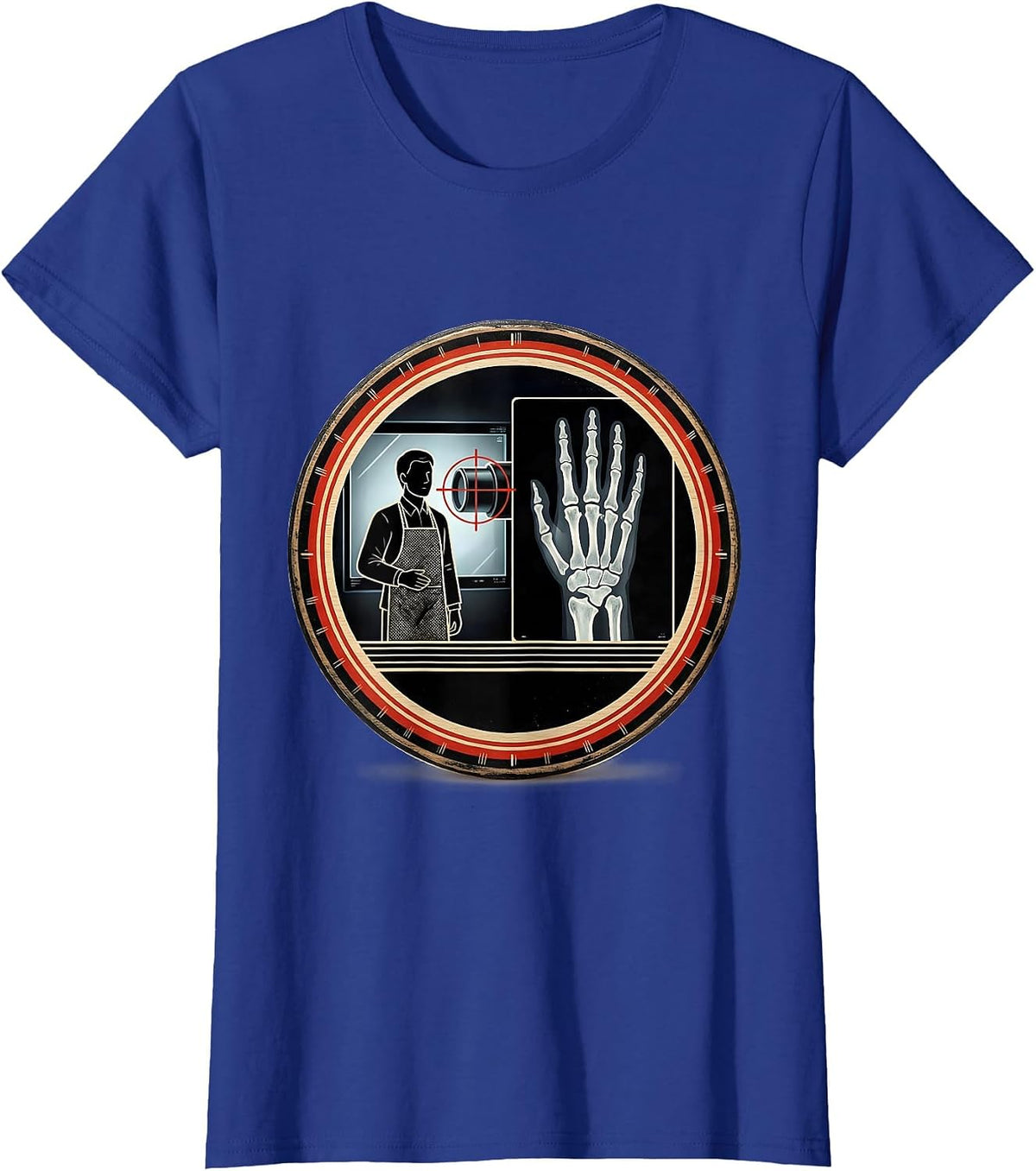 Women's Technologist Radiation Humor X-Ray Tech Lead Screen Badge T-Shirt - Royal Blue