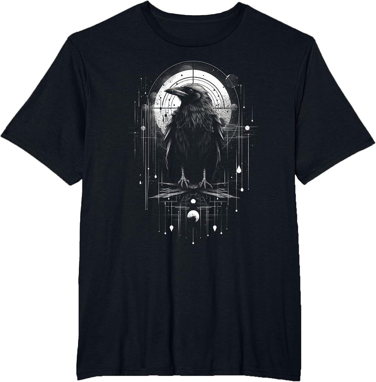 Raven Crow Dark Bird Witchcraft Omens Midnight T-Shirt - Black
