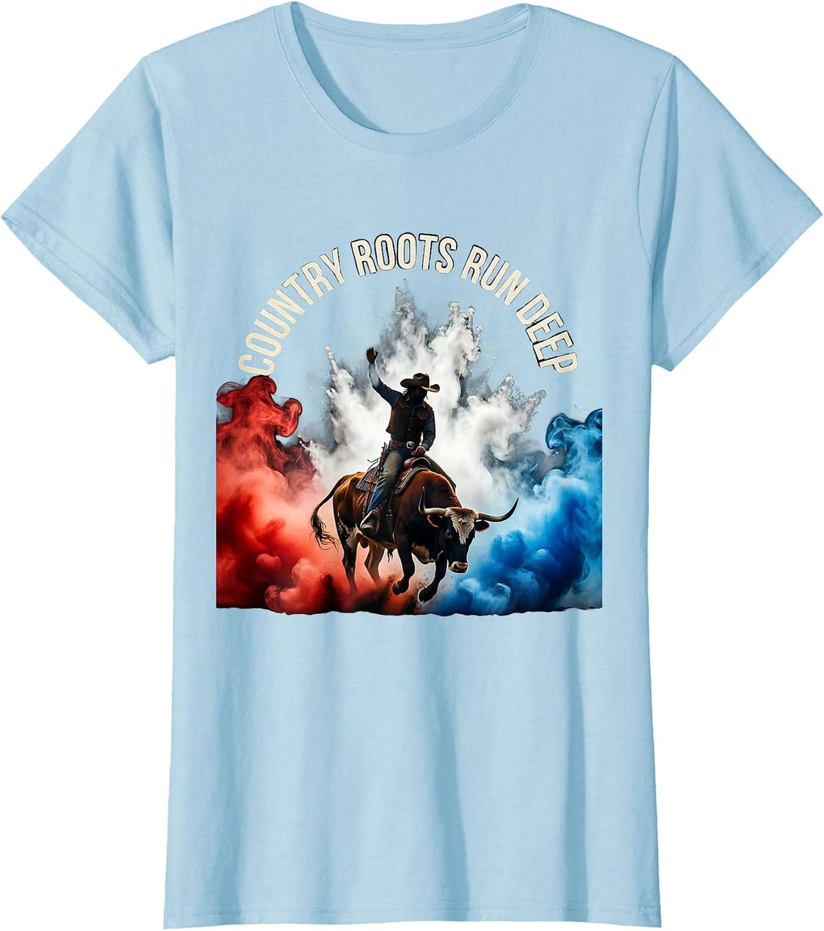 Women's Country Roots Run Deep Cow Women Design T-Shirt - Baby Blue