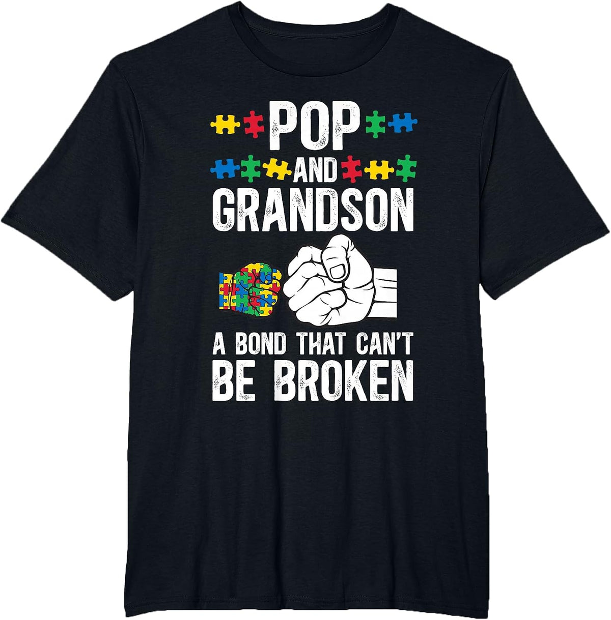 Proud Autism Pop and Grandson Autism Warrior Pop Grandpa T-Shirt - Black