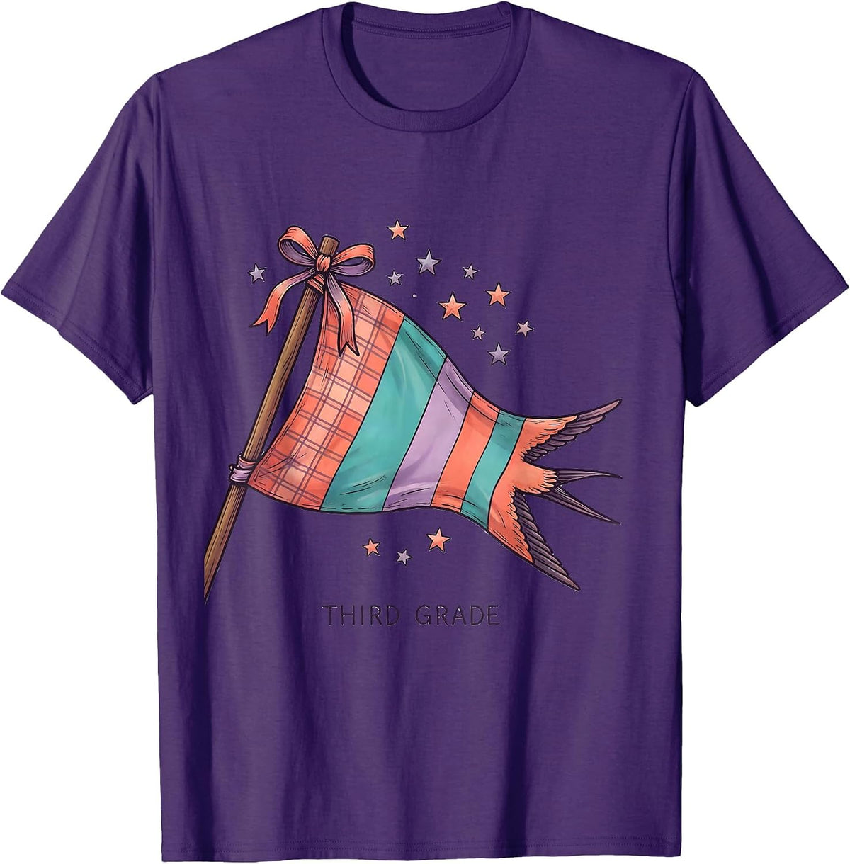 Men's Third Grade Pennant Flag Back To School Girls Teacher T-Shirt - Purple