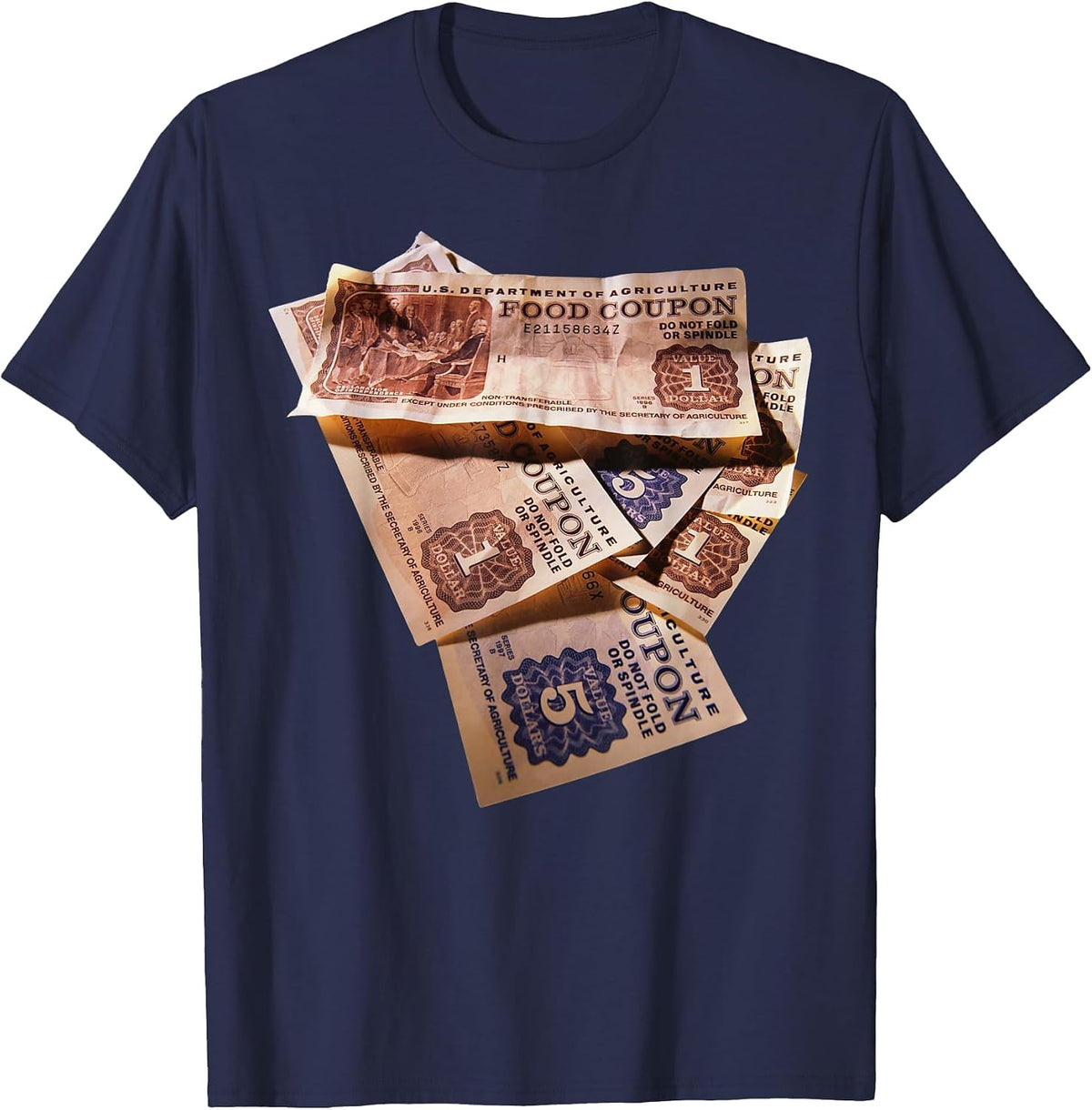 Food Stamp Funny Gangster Food Stamps Retro 80's 90's Squad T-Shirt - Navy Blue