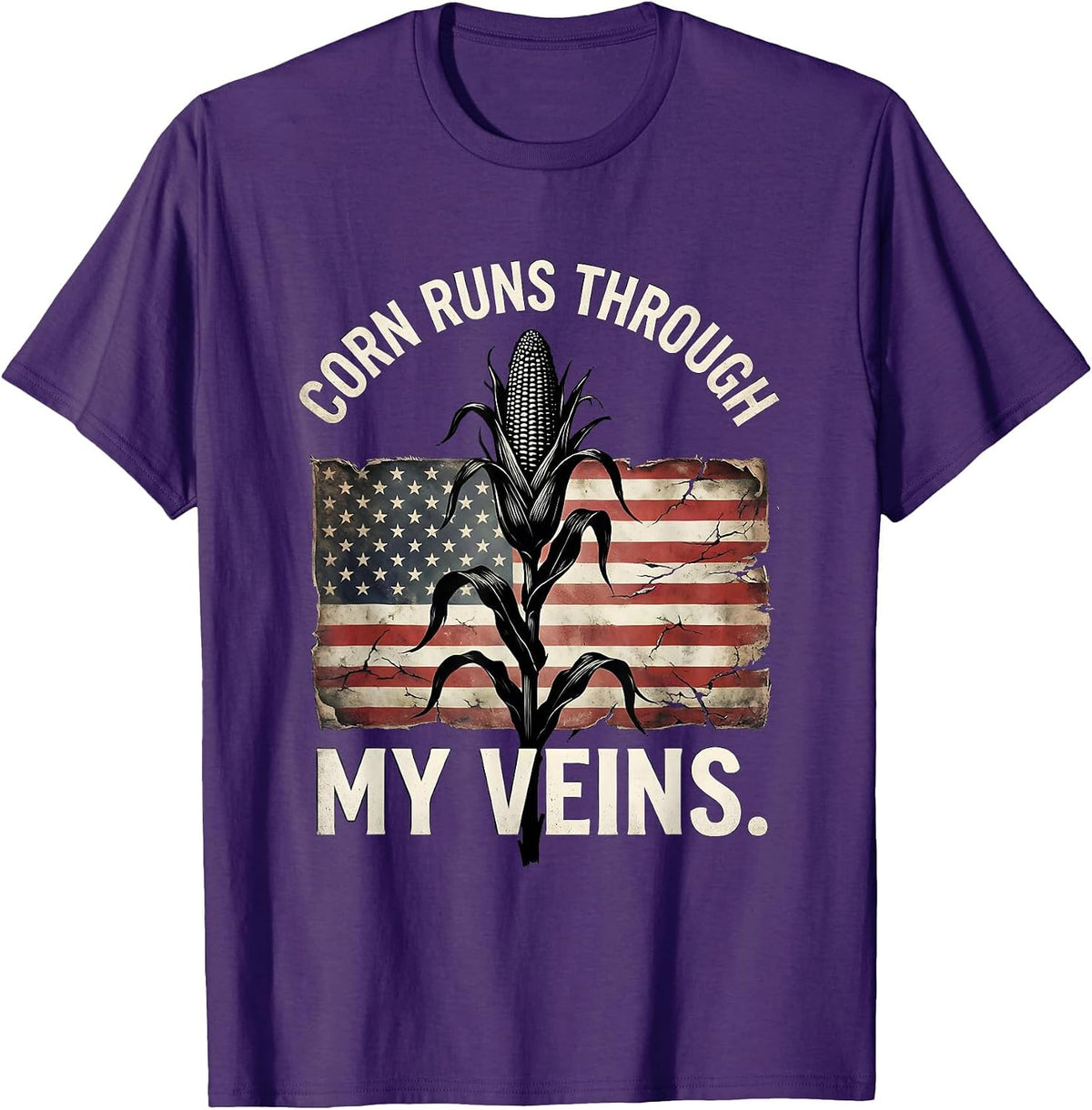 Men's Corn Runs Through My Veins Funny Corn Design T-Shirt - Purple