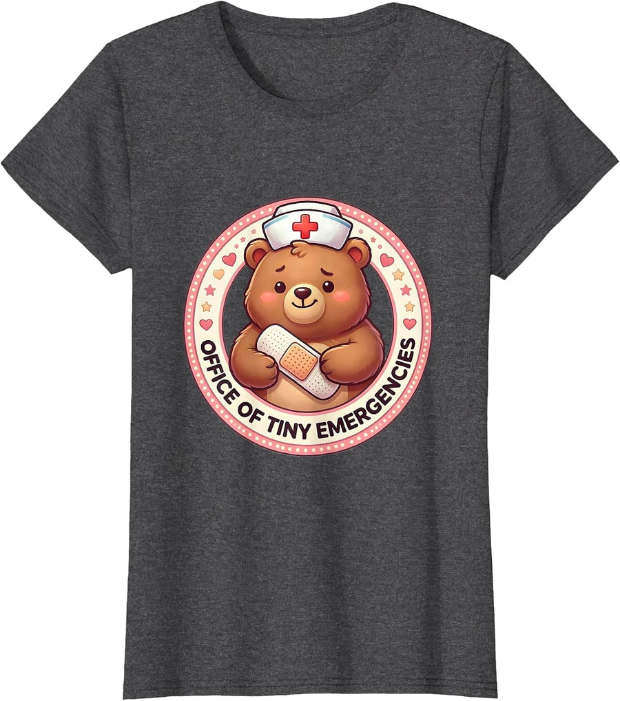 Women's Office of Tiny Emergencies School Nurse Design T-Shirt - Dark Heather Grey