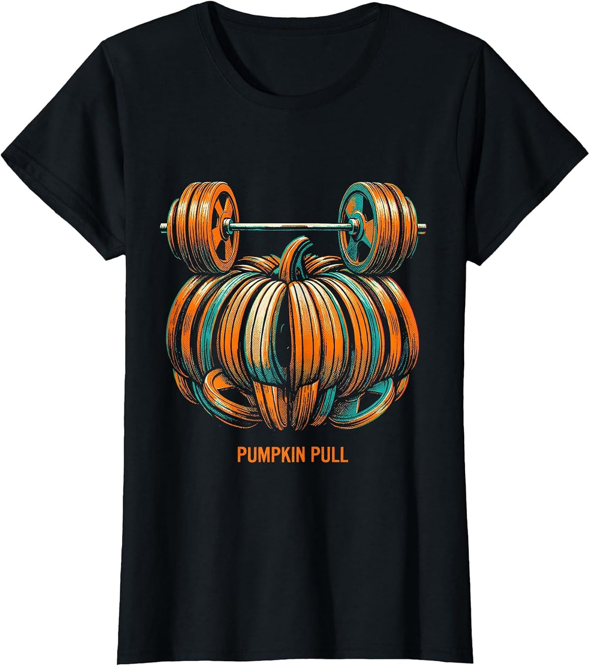 Women's Pumpkin Pull Risograph Halloween Gym Workout Lifting Pun T-Shirt - Black