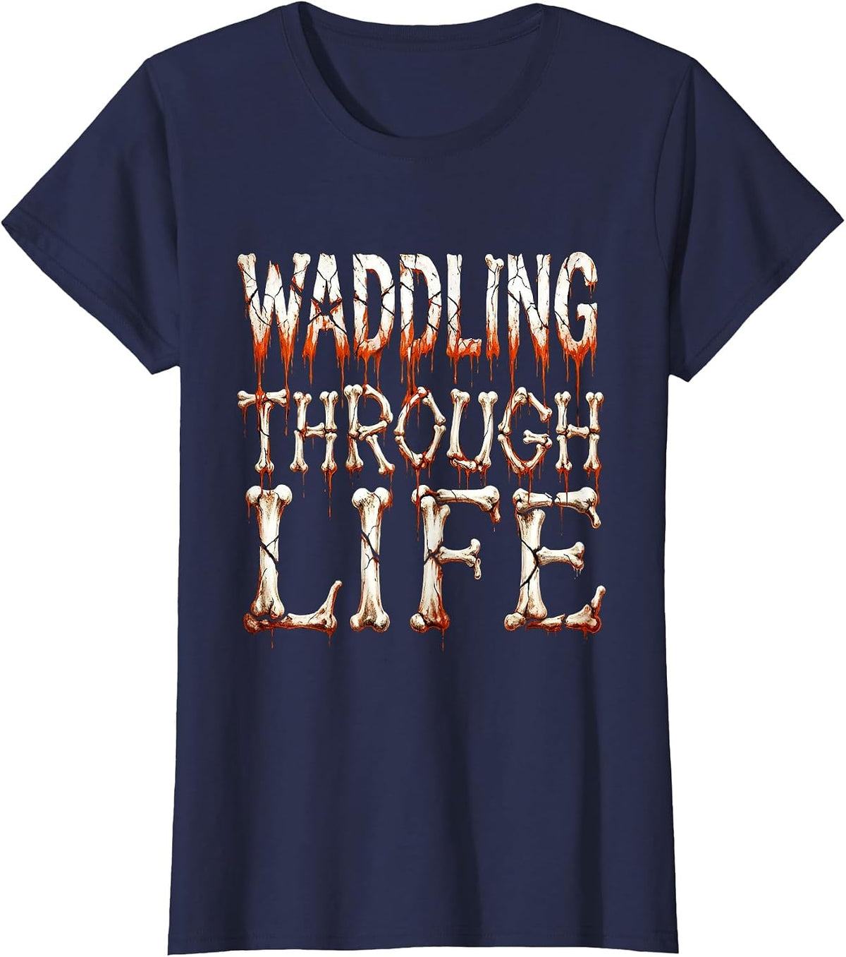 Women's Waddling Through Life Funny Penguin Design T-Shirt - Navy Blue