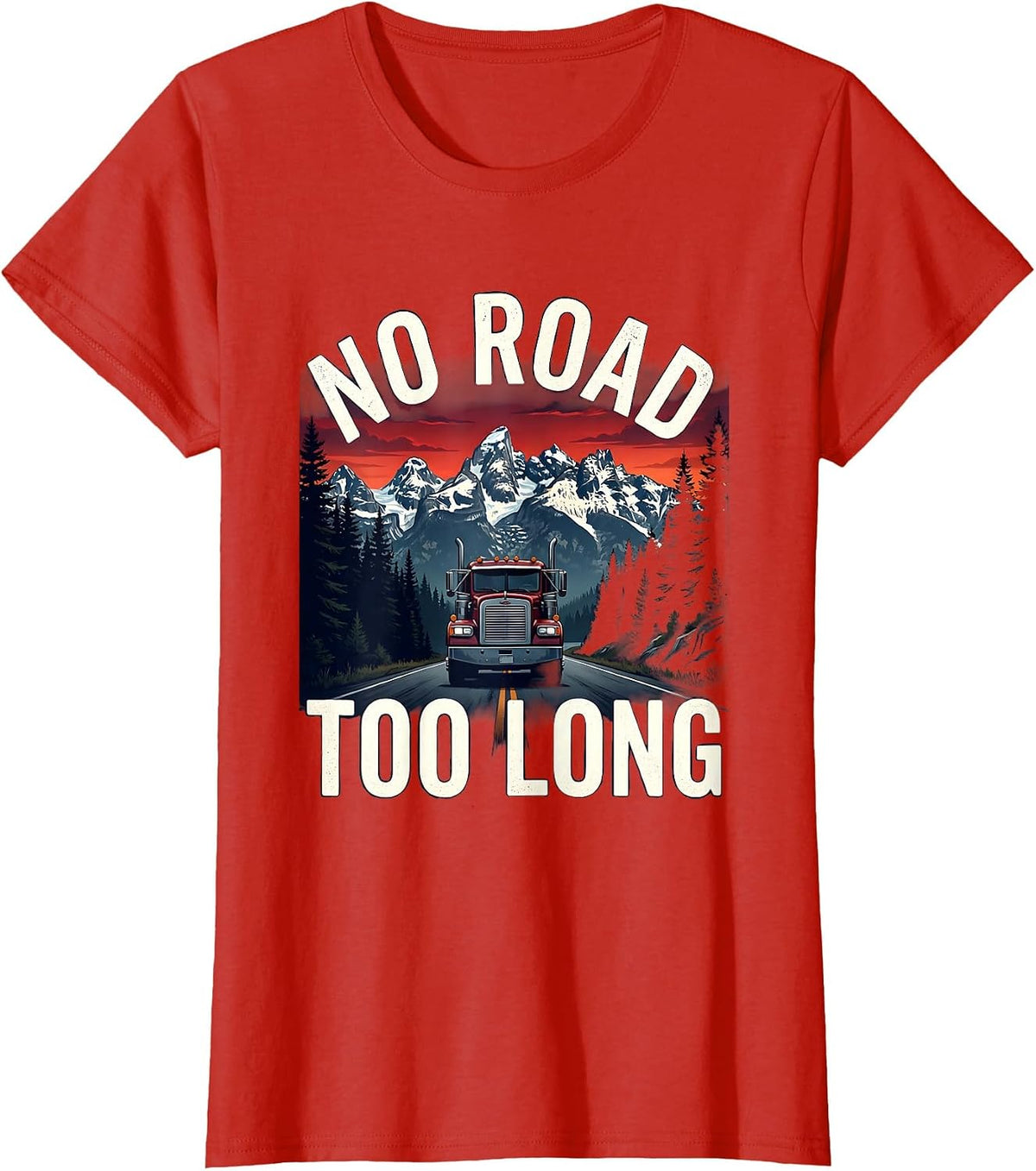No Road Too Long Car Adventure Design T-Shirt - Red