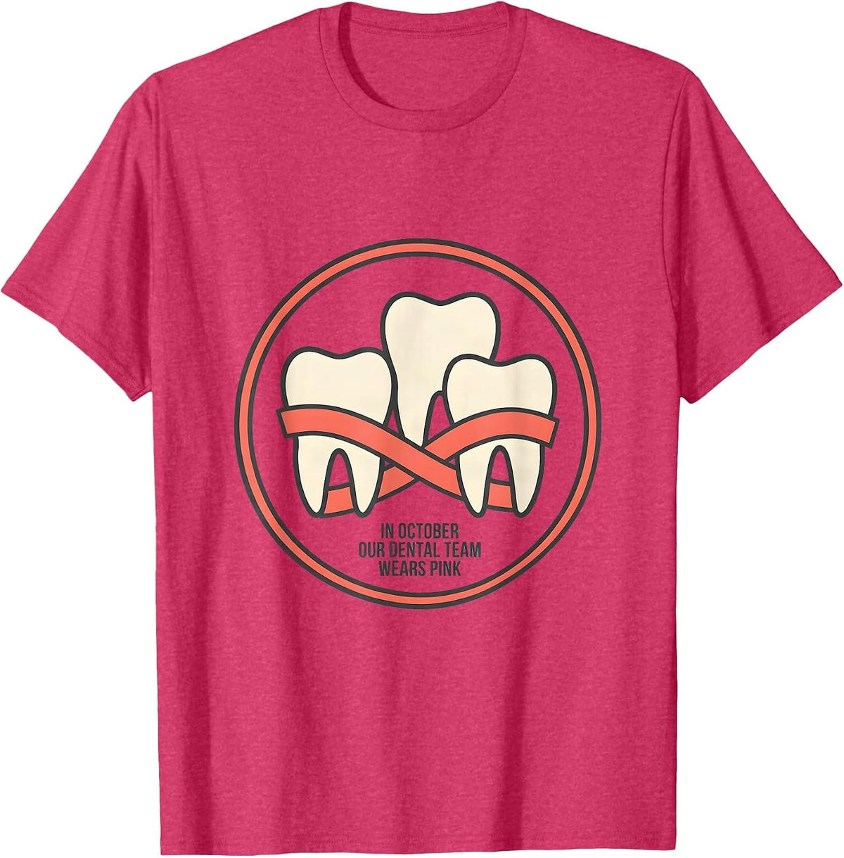 In October, Our Dental Team Wears Pink Midcentury Modern T-Shirt - Red Heather