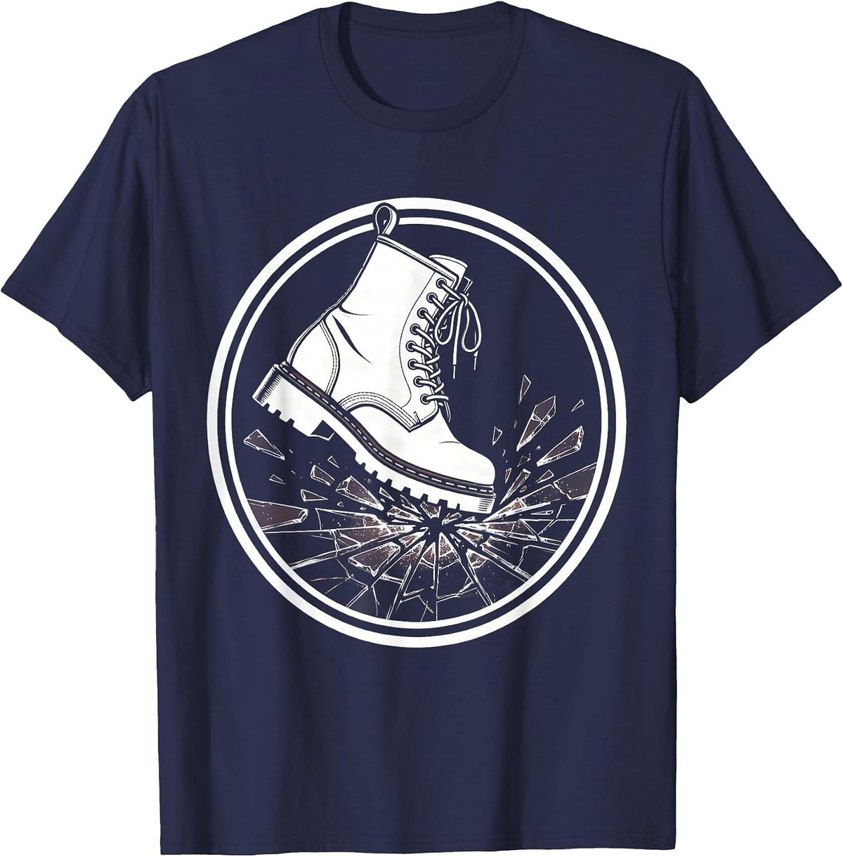 Men's EMT Boot Shattering Glass Graphic Design T-Shirt - Navy Blue
