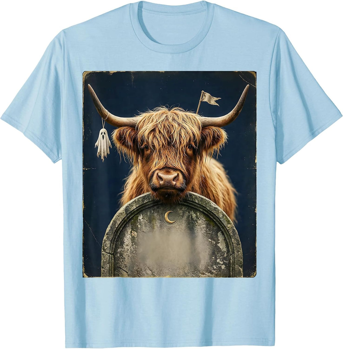 Men's Highland Cow Vintage Halloween Costume Humor T-Shirt - Baby Blue