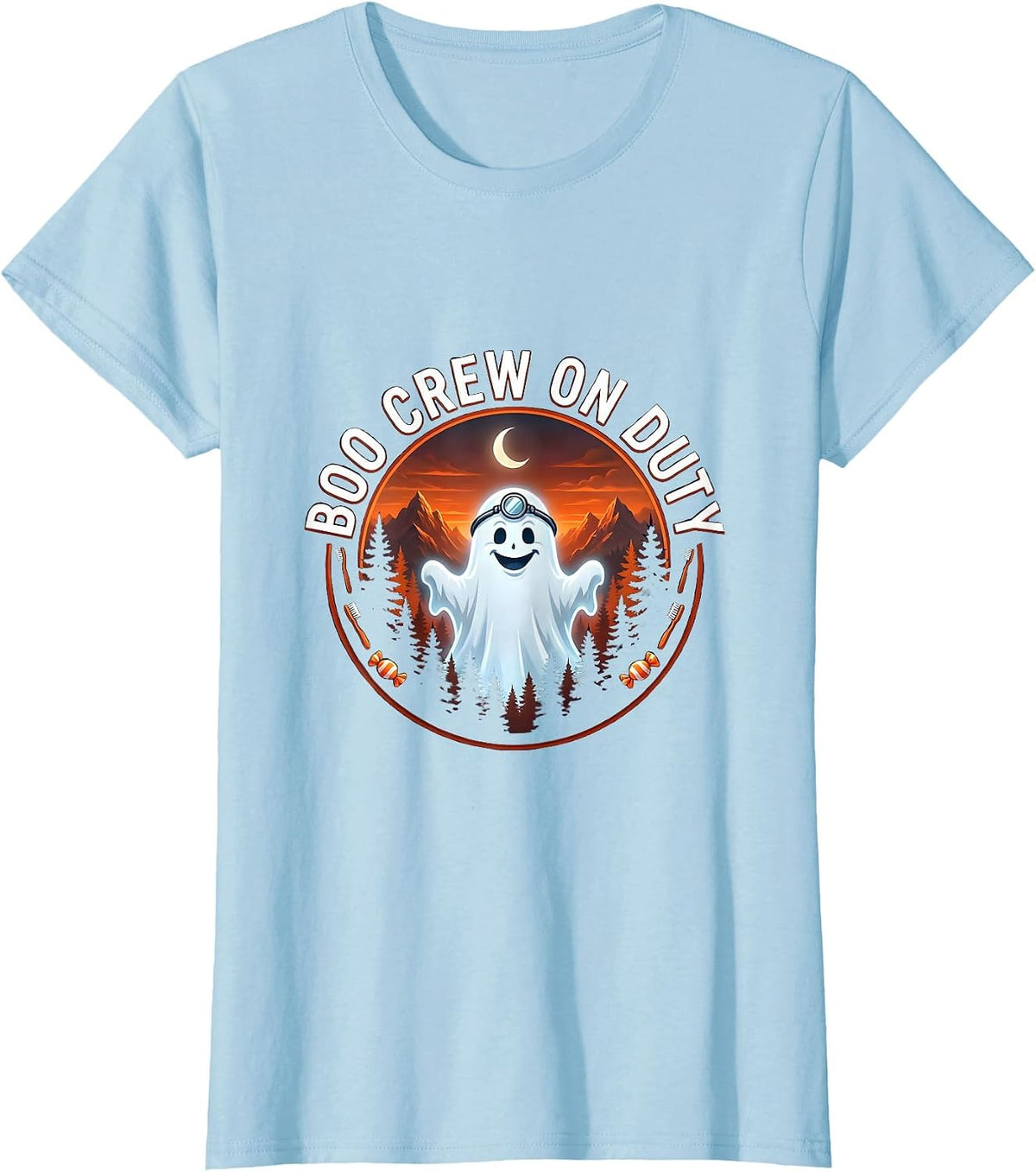 Women's Boo Crew On Duty Dentist Halloween Design T-Shirt - Baby Blue