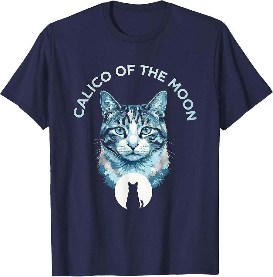 Calico Of The Moon Funny Cat Art Retro 90s Nostalgia T-Shirt - Navy Blue