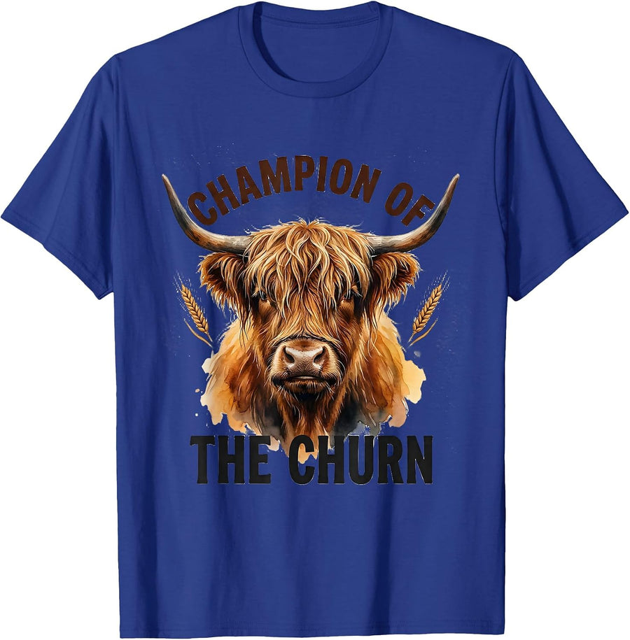 Champion Of The Churn Funny Highland Cow Animal Lover Humor T-Shirt - Royal Blue