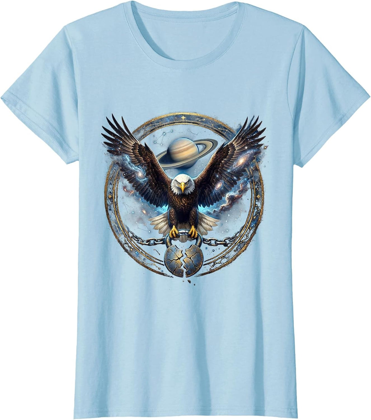 Bald Eagle Broken Shackle Freedom Graphic T-Shirt - Baby Blue