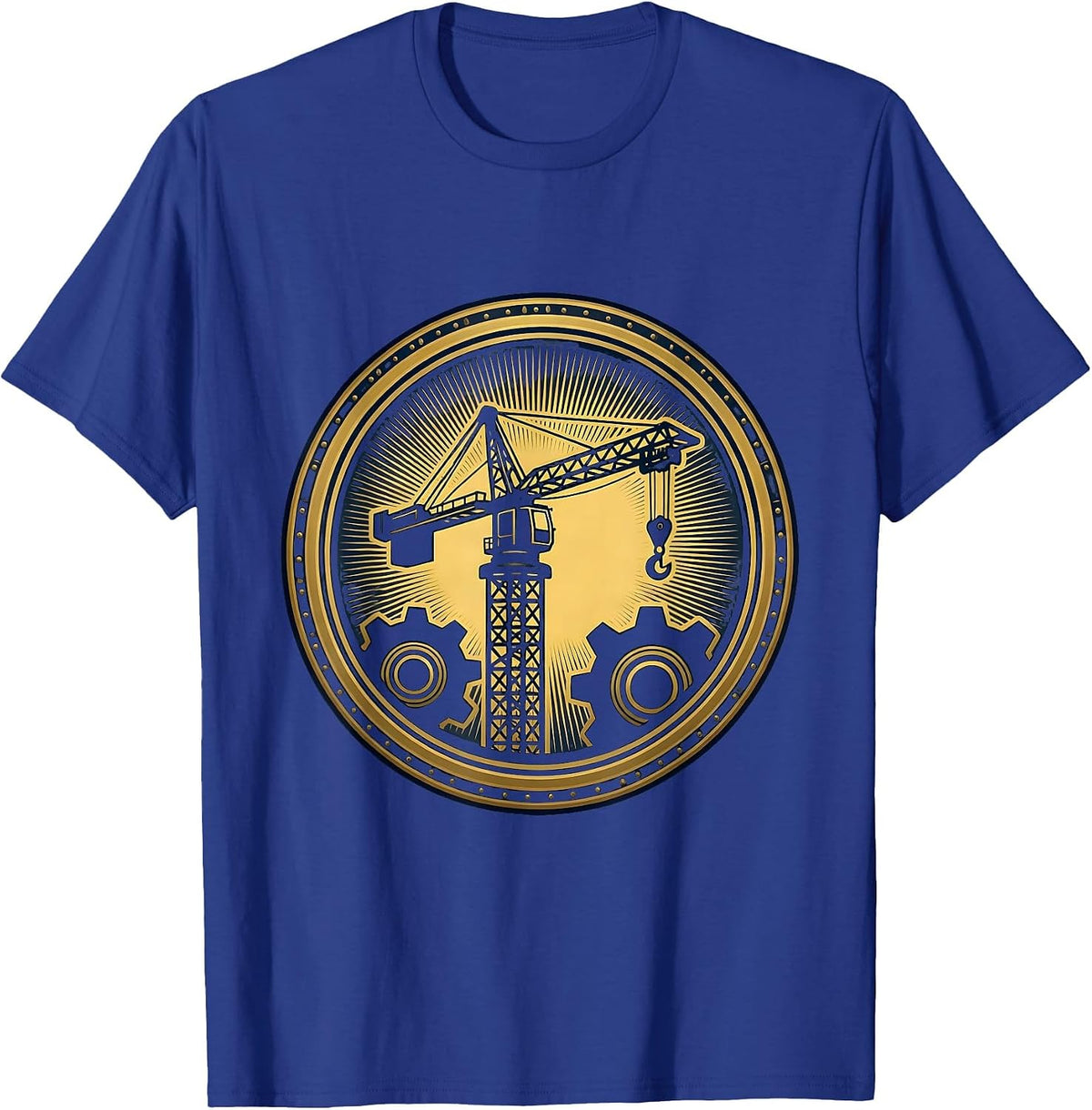 Construction Crane Silhouette Sunset Graphic T-Shirt - Royal Blue