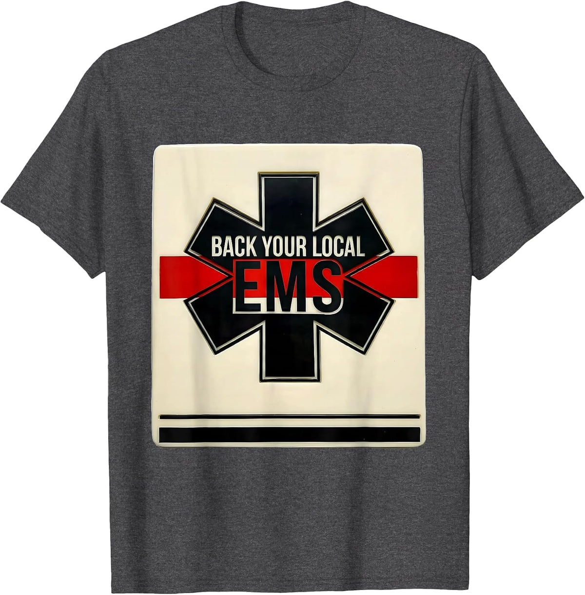 Men's Back Your Local EMS Stencil Tribute First Responder T-Shirt - Dark Heather Grey
