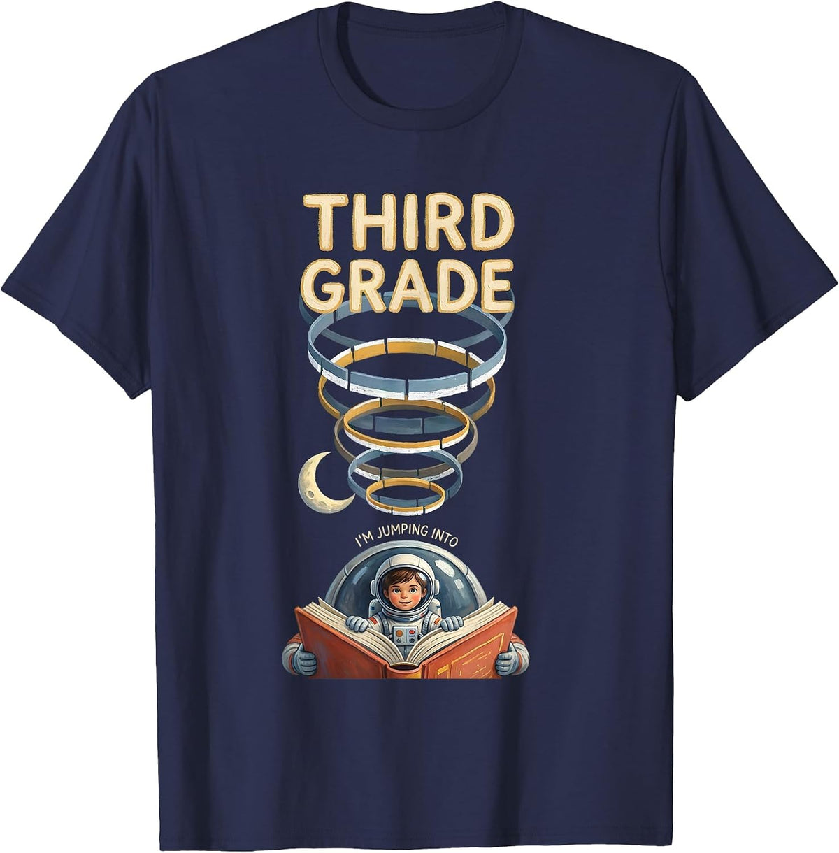 Men's I'm Jumping Into Third Grade Playful Back To School T-Shirt - Navy Blue