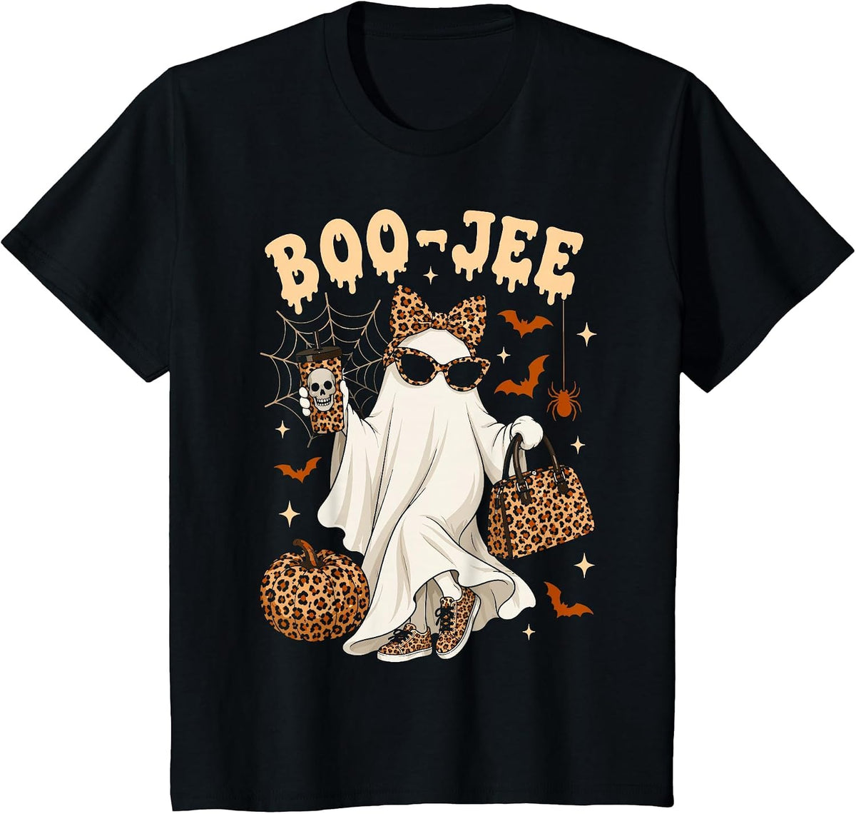 Halloween Boo JEE Ghost Leopard Boo JEE Women Girl Halloween T-Shirt - Black