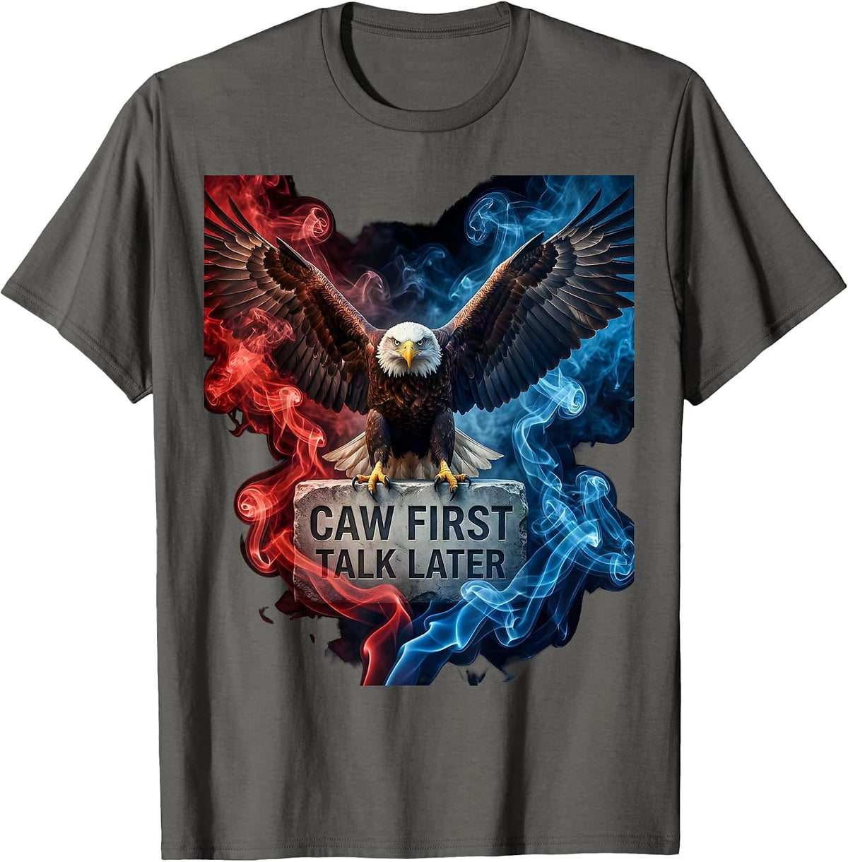 Men's Caw First Talk Later Funny Crow Design T-Shirt - Asphalt Grey