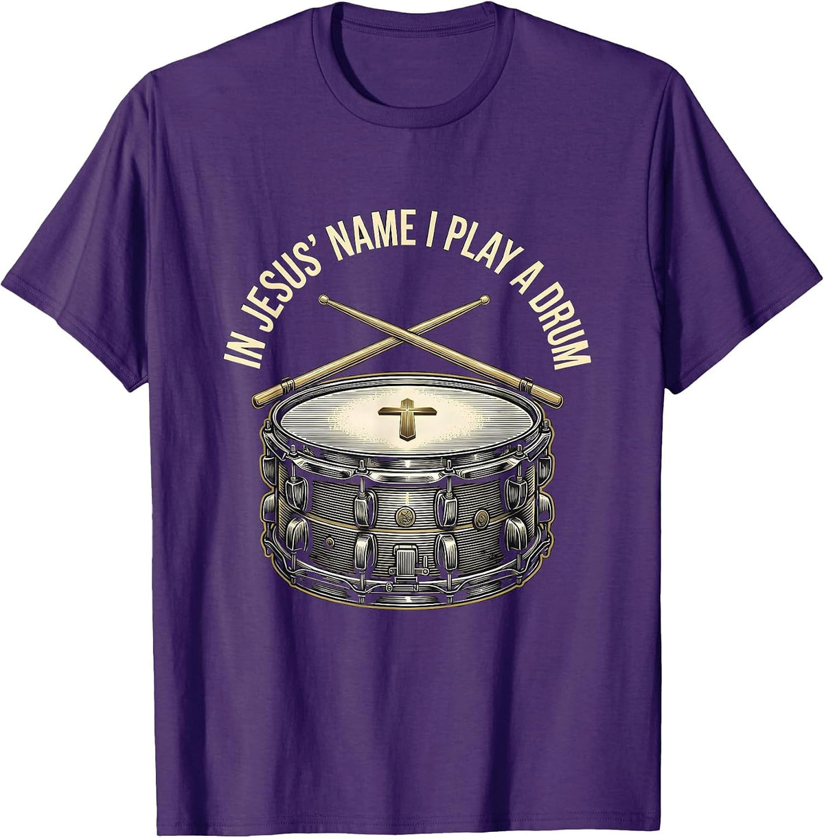 Men's In Jesus Name I Play A Drum Faith Christian Drummer Worship T-Shirt - Purple