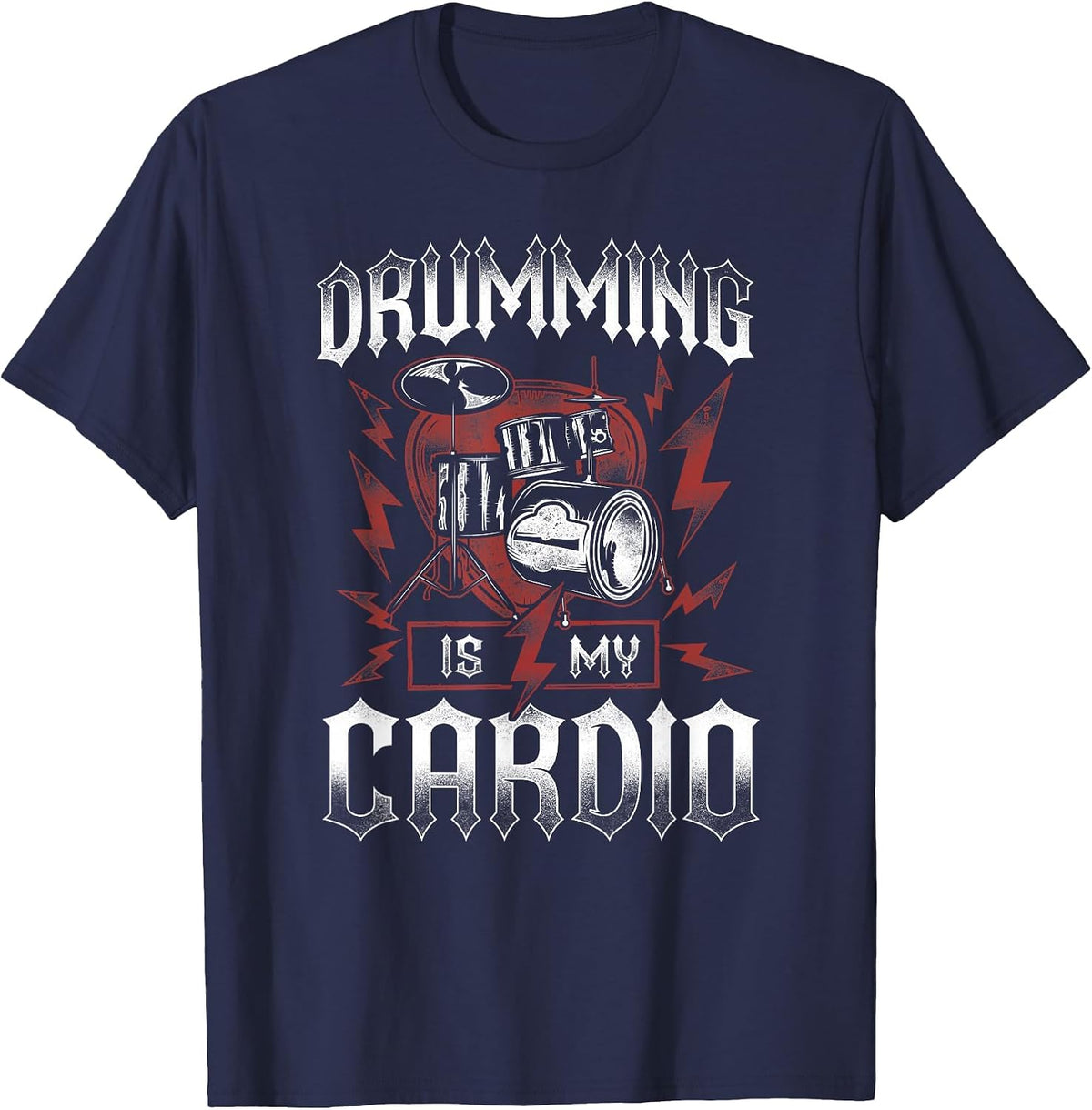 Drummer Drum Set Vintage Drumming is My Cardio T-Shirt - Navy Blue