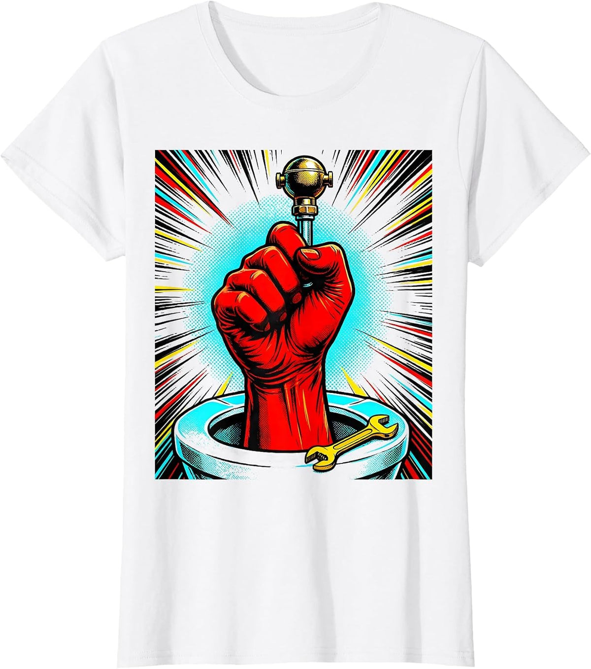 Oversized Comic Gloved Hand Plumber Humor T-Shirt - White
