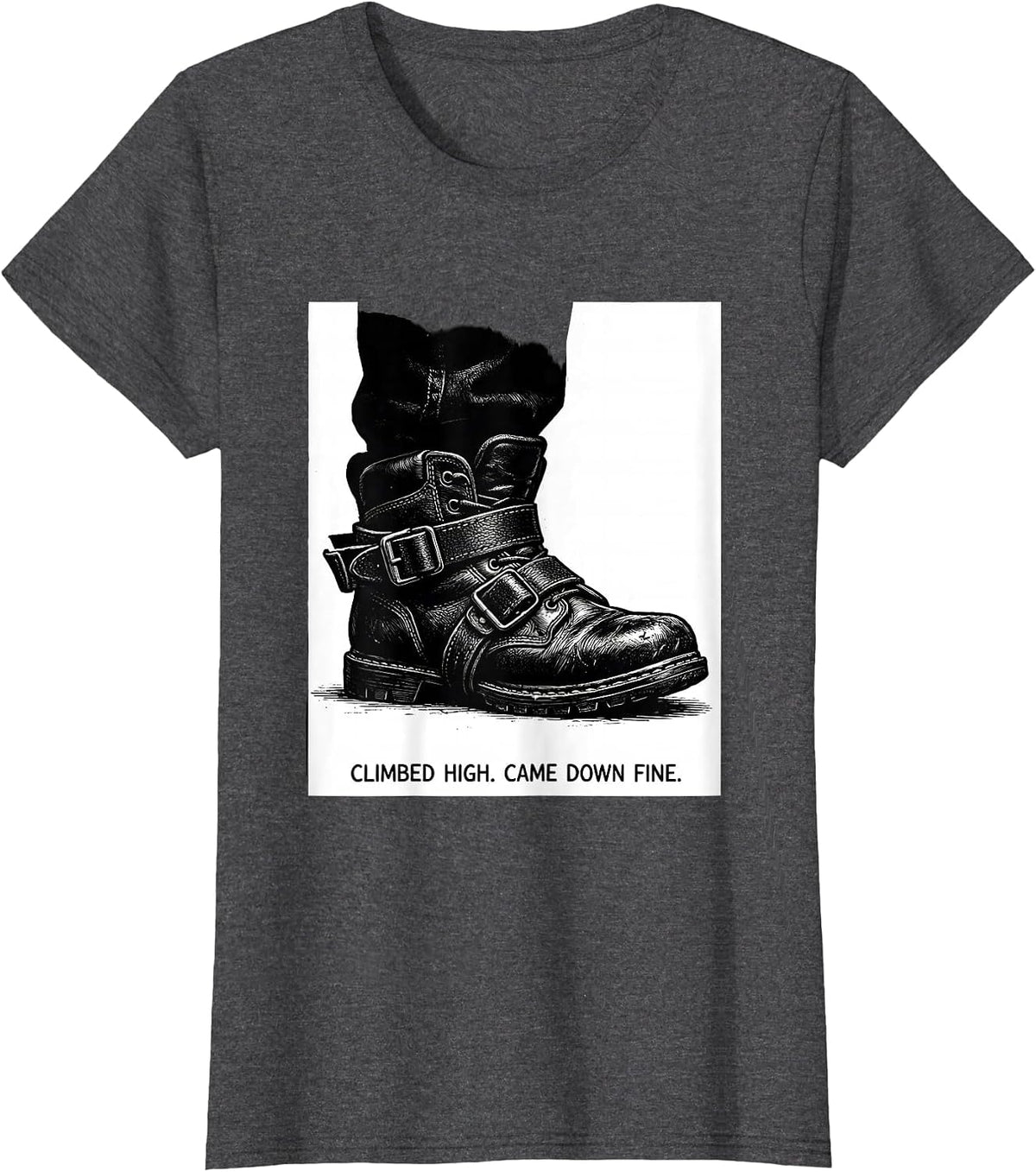 Women's Climbed High Came Down Fine Funny Electrician Skeleton Trade T-Shirt - Dark Heather Grey