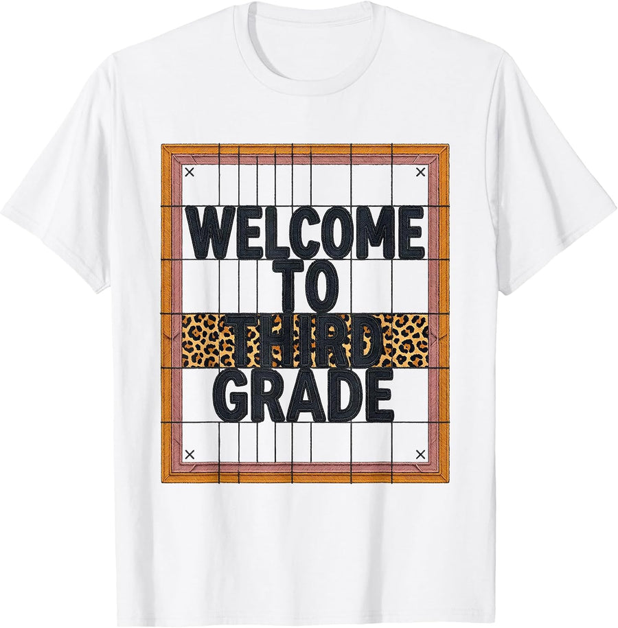Men's Welcome To Third Grade Leopard Print Teacher Back To School T-Shirt - White