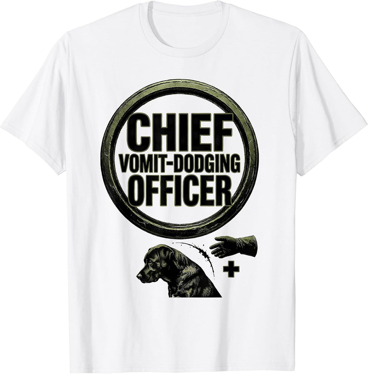 Men's Chief Vomit-Dodging Officer Funny Veterinarian Vet Tech Gift T-Shirt - White