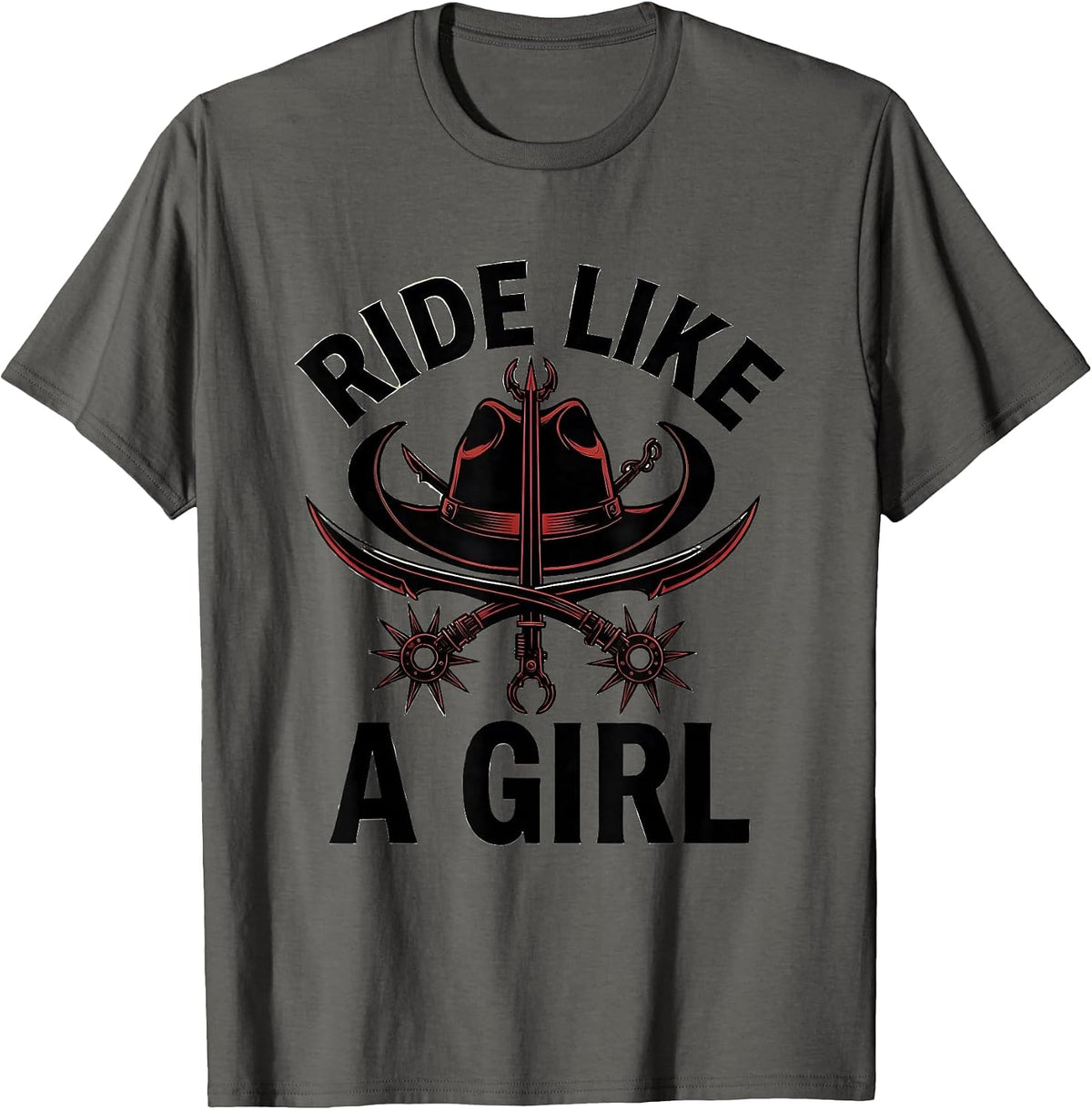 Ride Like a Girl Cowgirl Western Design T-Shirt - Asphalt Grey
