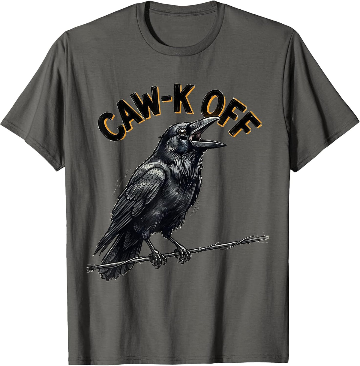 Men's CAW-K OFF Funny Crow Bird Pun Meme Humor T-Shirt - Asphalt Grey