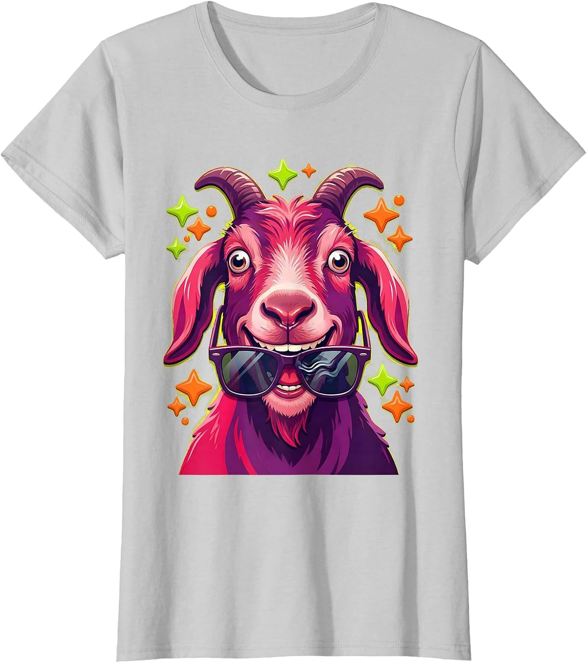 Derpy Goat Eating Sunglasses Funny Animal T-Shirt - Silver Grey