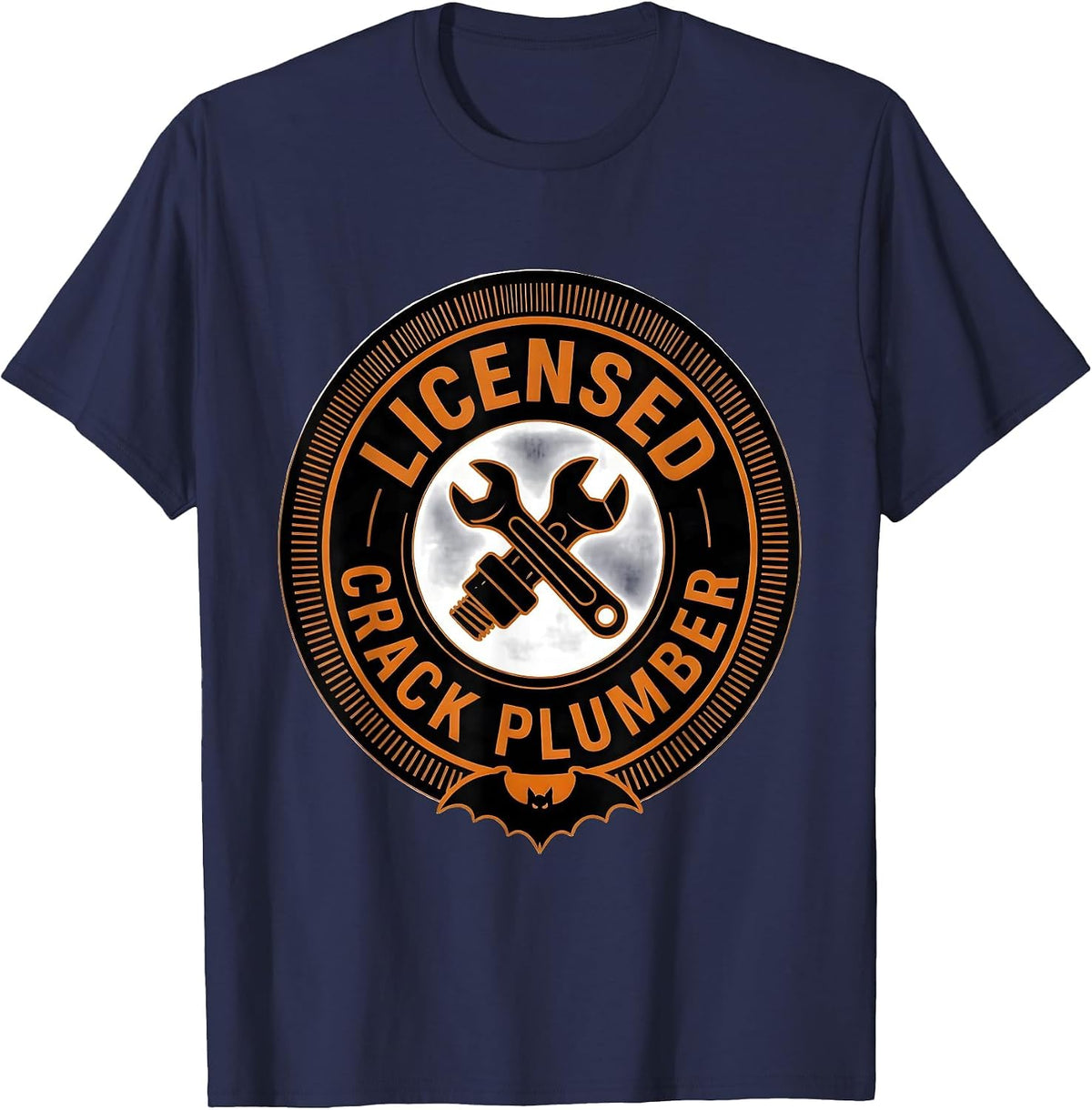 Licensed Crack Plumber Funny Occupation Halloween Costume T-Shirt - Navy Blue