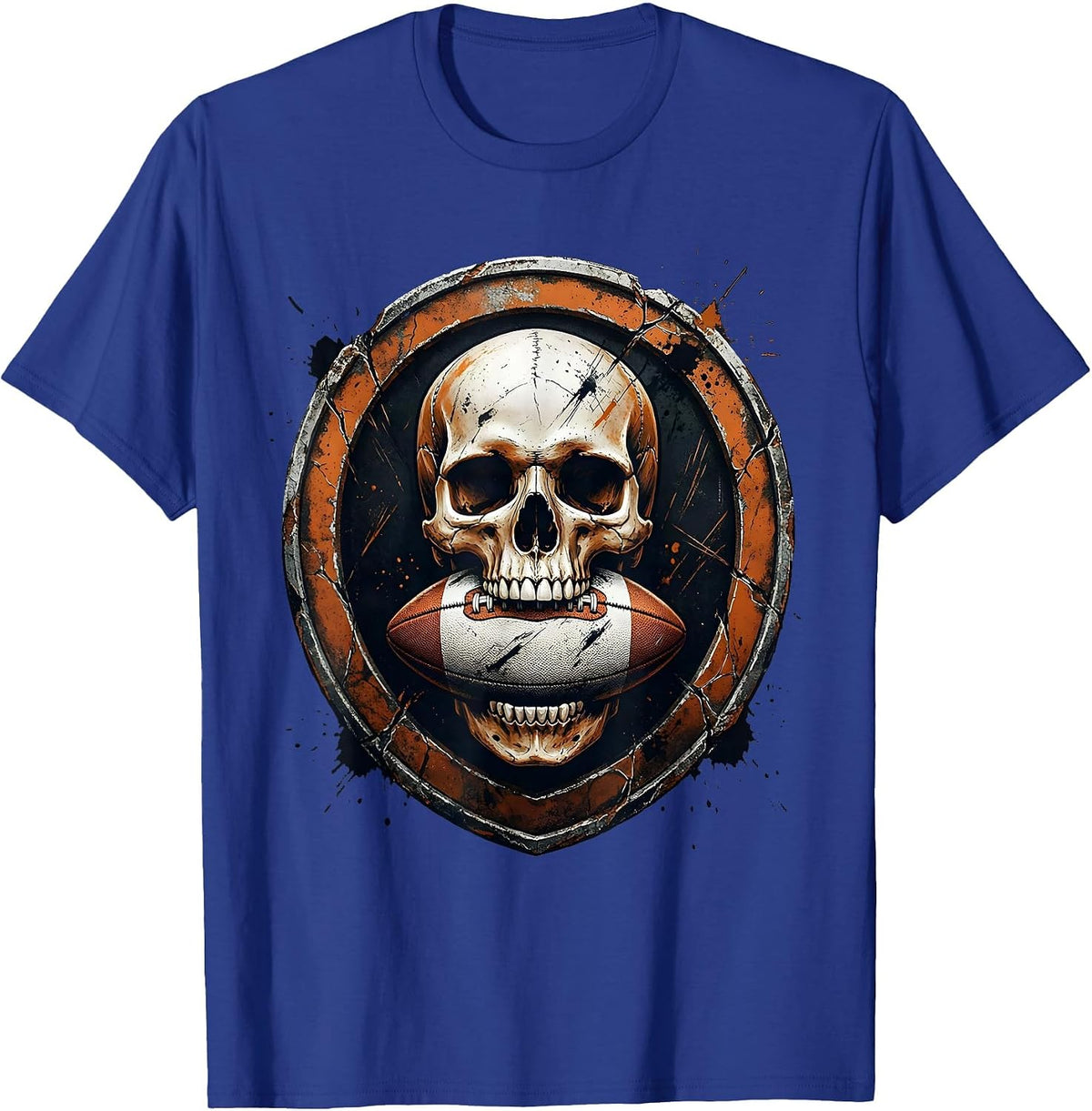 Skull Rugby Ball Mouth Guard Graphic T-Shirt - Royal Blue