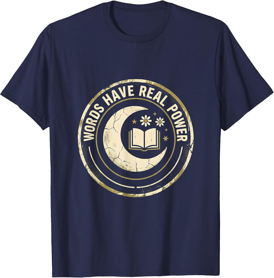 Words Have Real Power English Teacher Design T-Shirt - Navy Blue