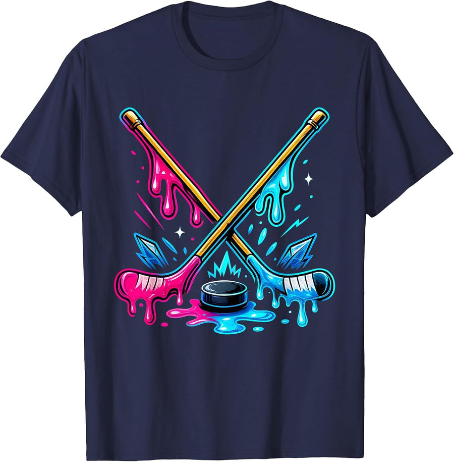 Ice Hockey Player Ice Cream Drip Youth Boys & Girls T-Shirt - Navy Blue