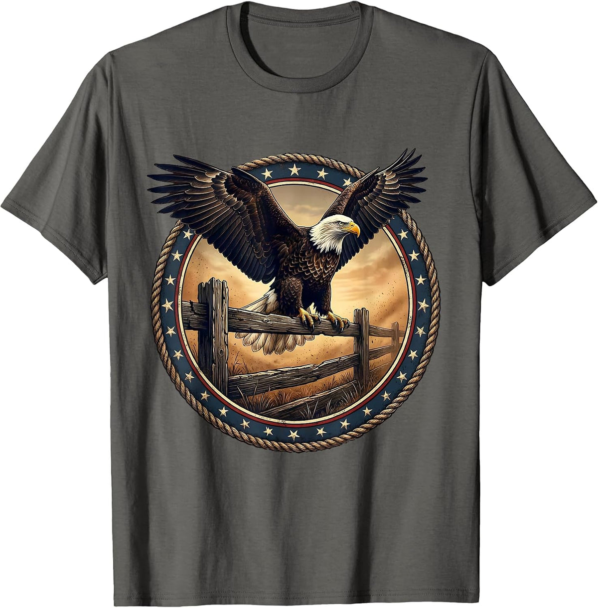 Bald Eagle Perched on Split-Rail Fence T-Shirt - Asphalt Grey