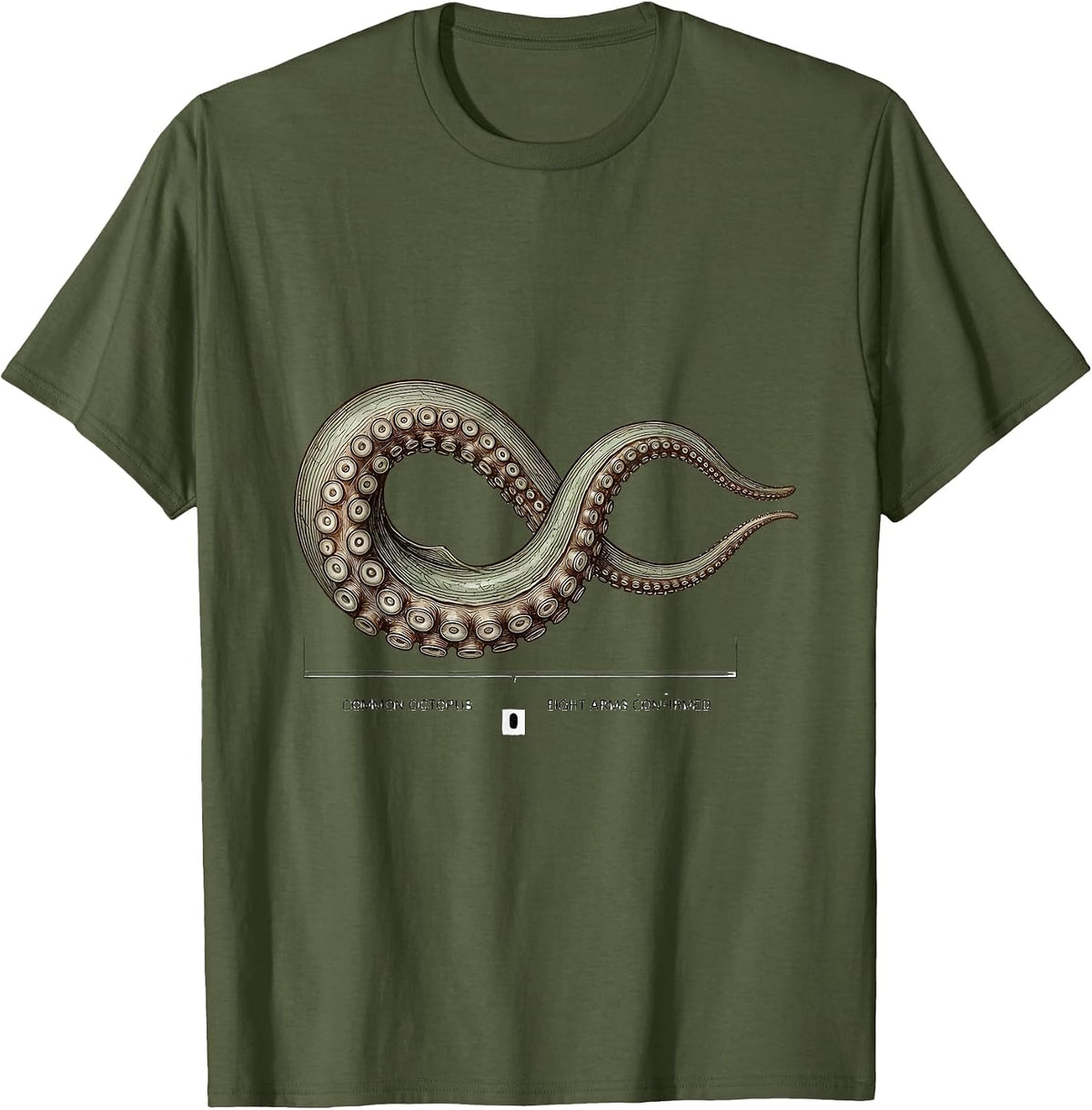Common Octopus Eight Arms Confirmed Botanical Sea Creature T-Shirt - Olive Green