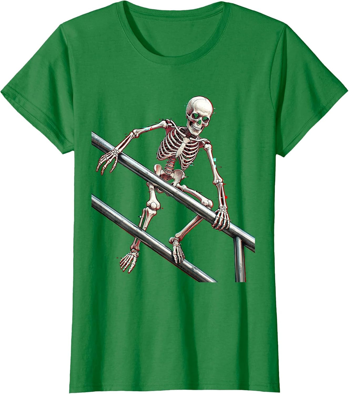 Skeleton Skater Grinding Handrail Graphic Tee T-Shirt - Kelly Green