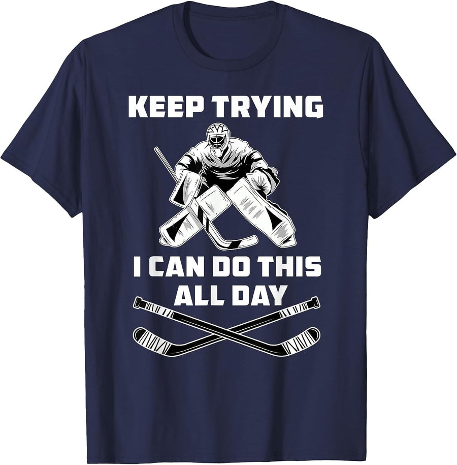 Funny Ice Hockey Goalie T-Shirt - Navy Blue