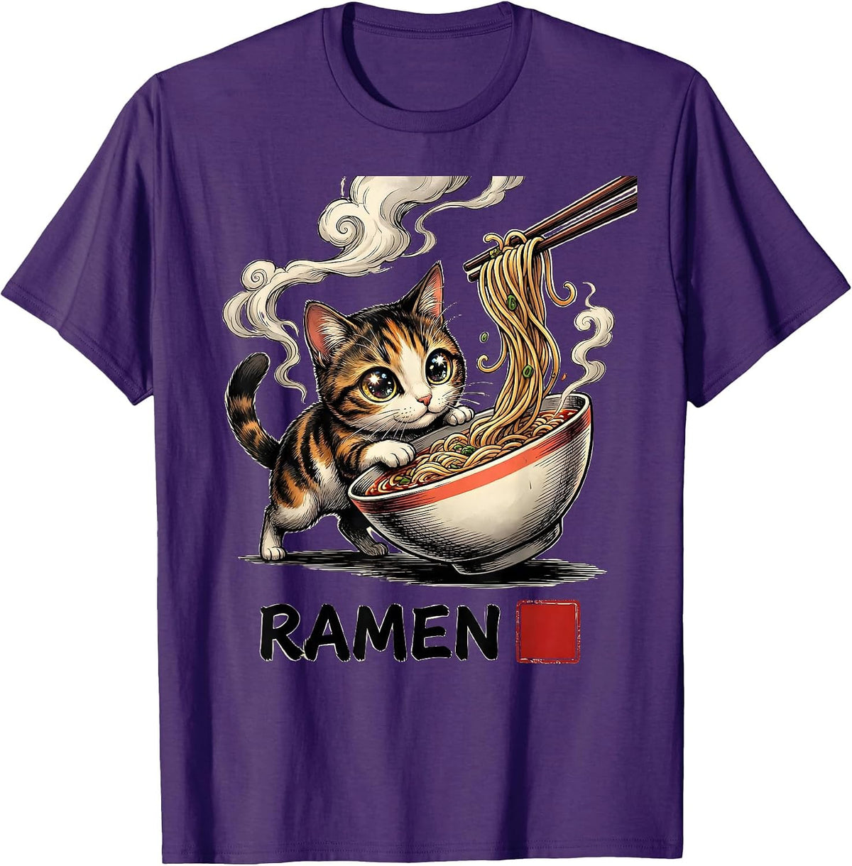 RAMEN Anime Manga Kawaii Cat Ramen Lover Gift T-Shirt - Purple