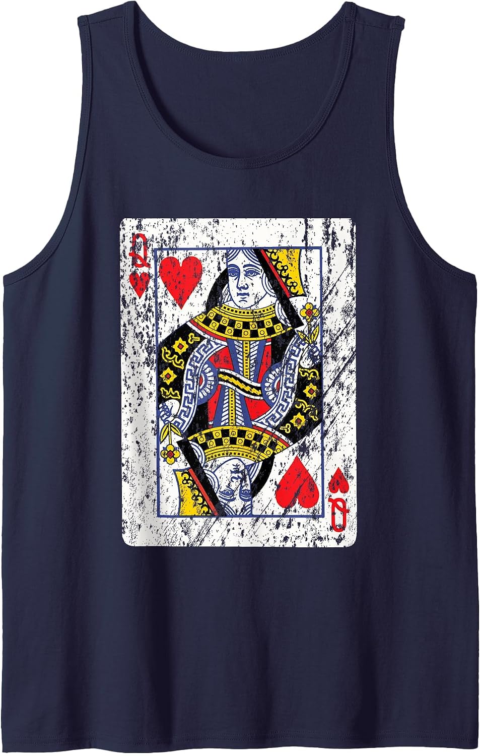 Playing Card Queen of Hearts Tank Top - Navy Blue