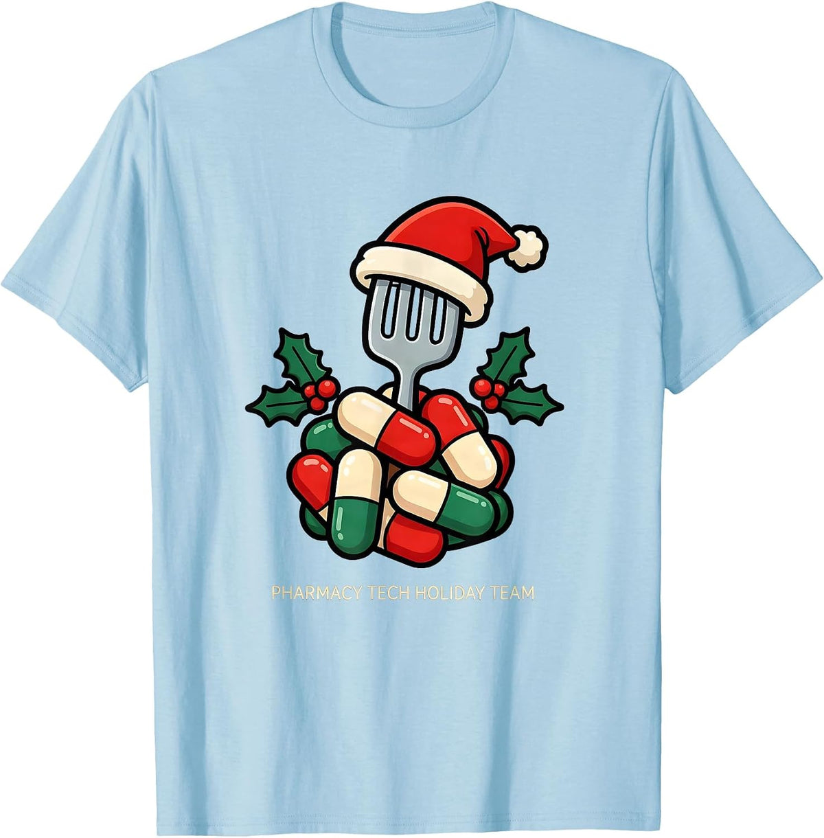 Men's Pharmacy Tech Holiday Team Funny Cartoon Christmas Squad T-Shirt - Baby Blue