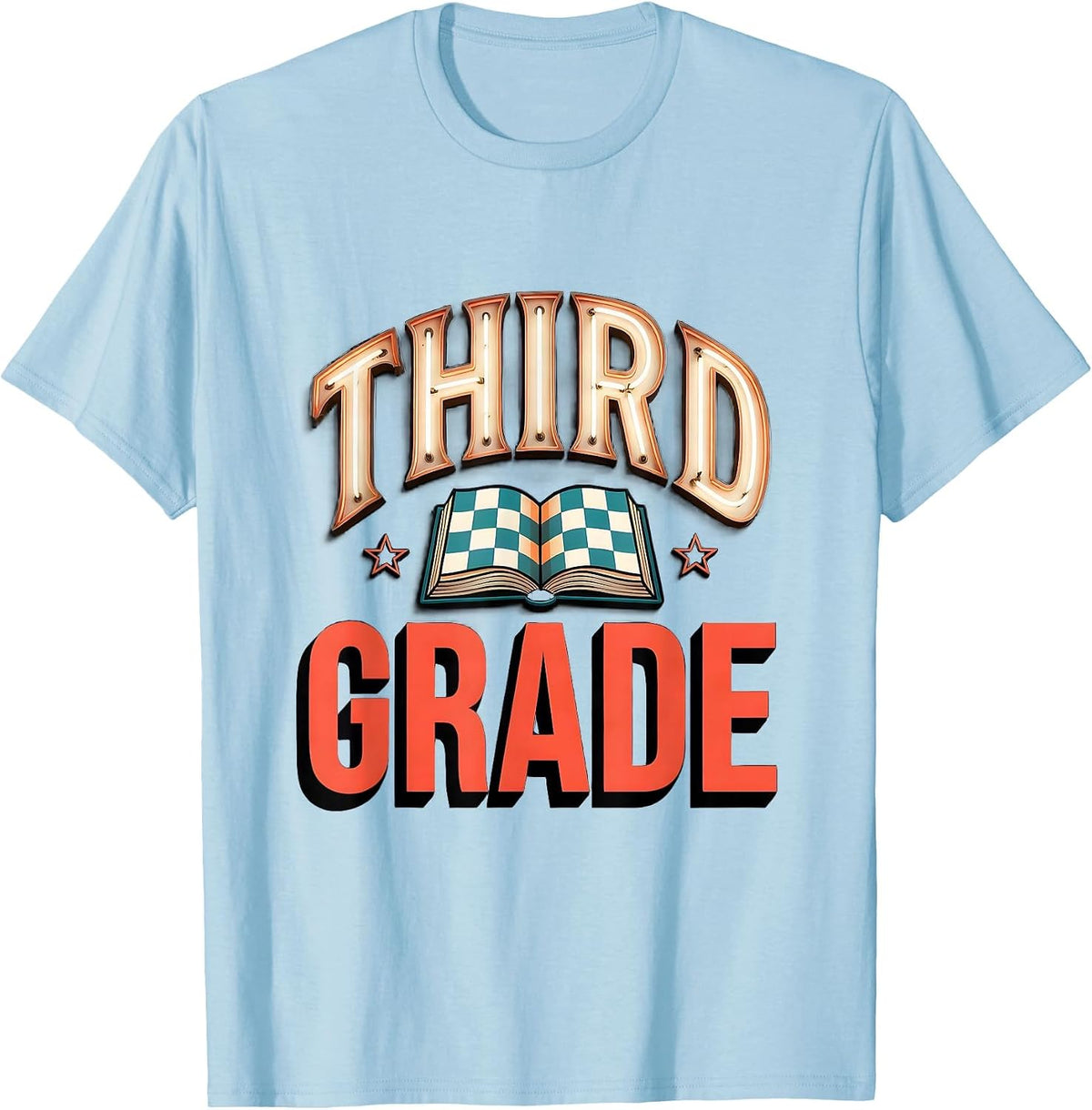 Men's Third Grade Retro Checkered Girl Teacher Back To School T-Shirt - Baby Blue