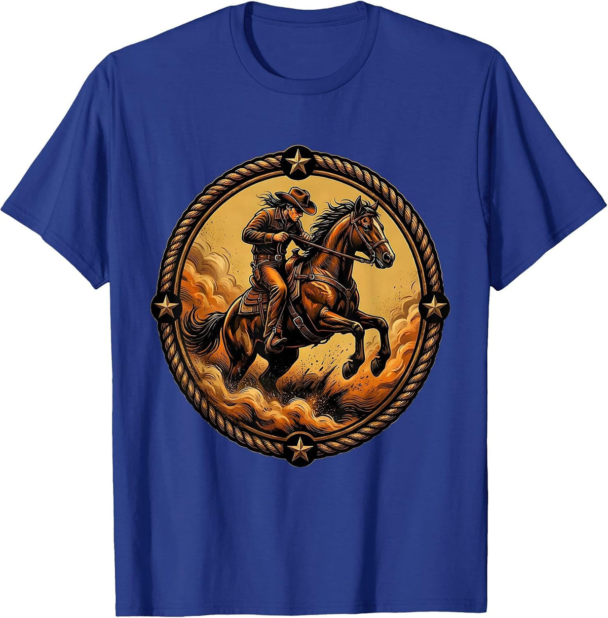 Cowboy Riding Through Dust Storm Graphic T-Shirt - Royal Blue