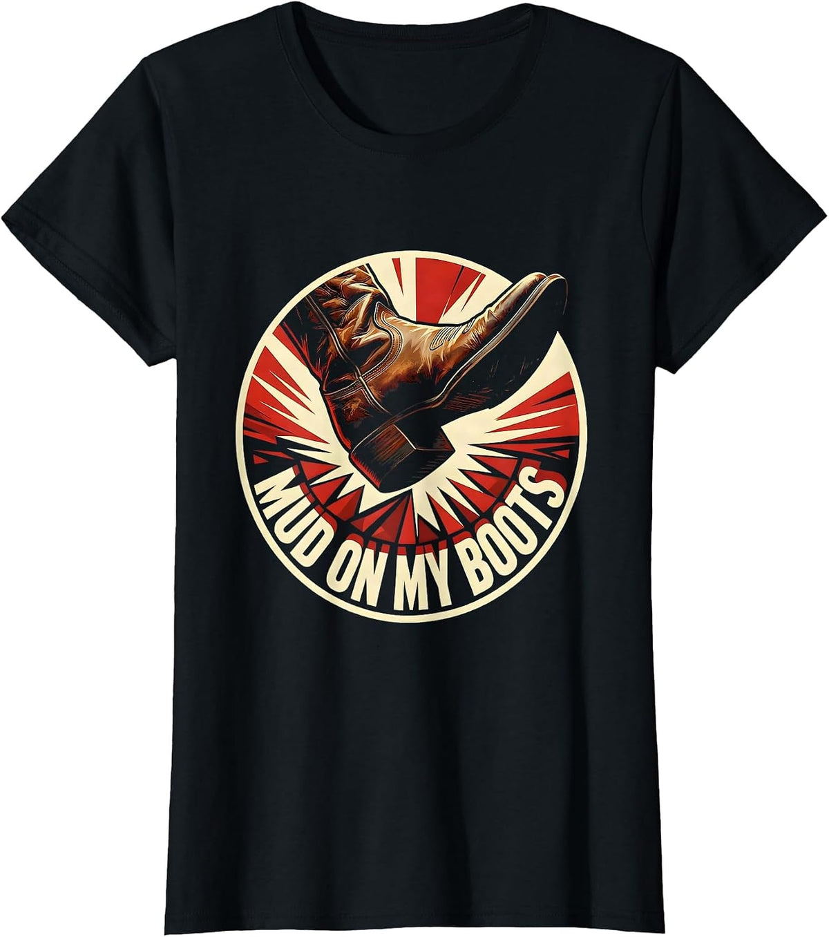 Mud On My Boots Country Roots Design T-Shirt - Black