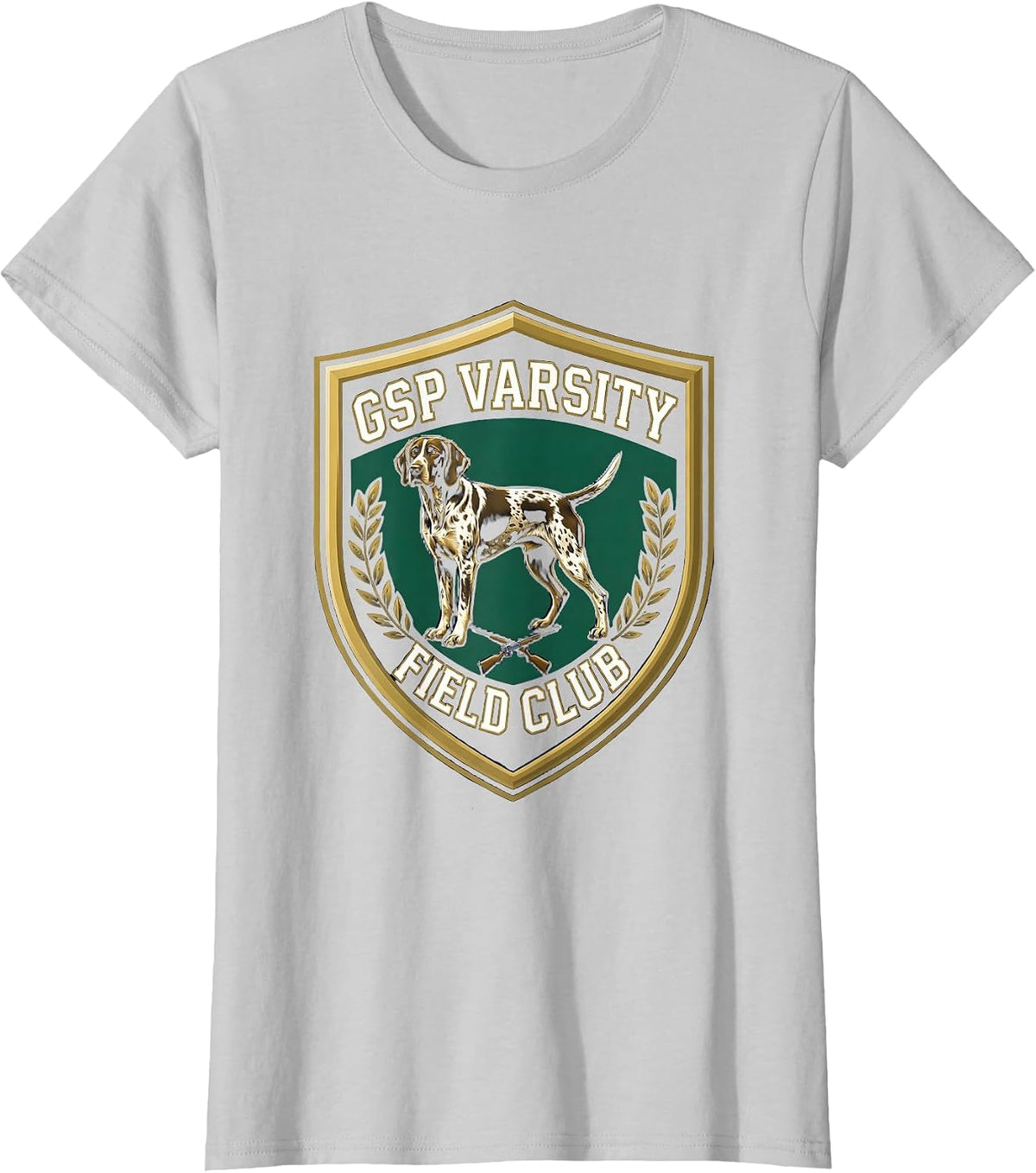 GSP Varsity Field Club Hunting Dog Design T-Shirt - Silver Grey